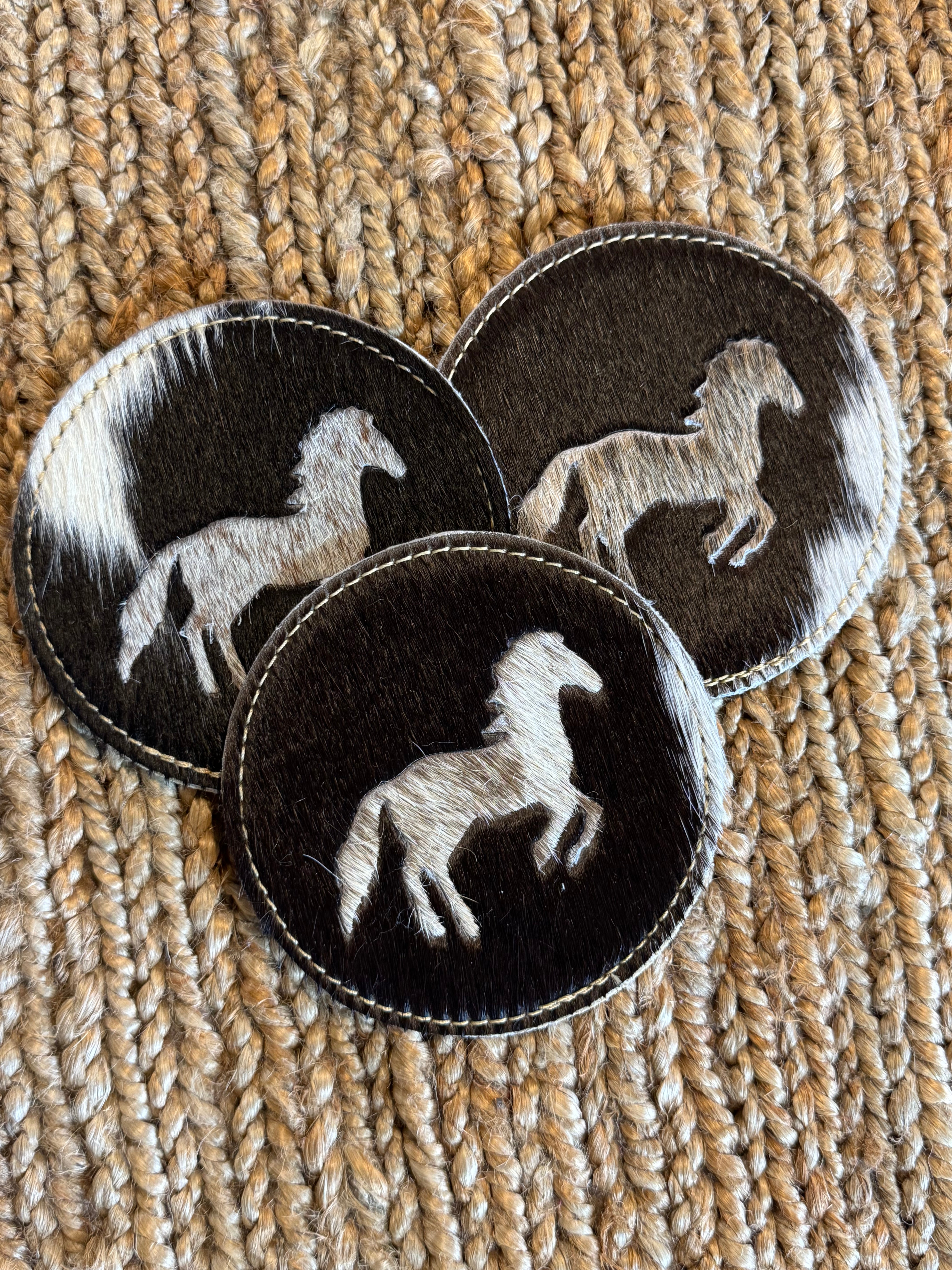 Set of 3 Hair on Cowhide Horse Coasters