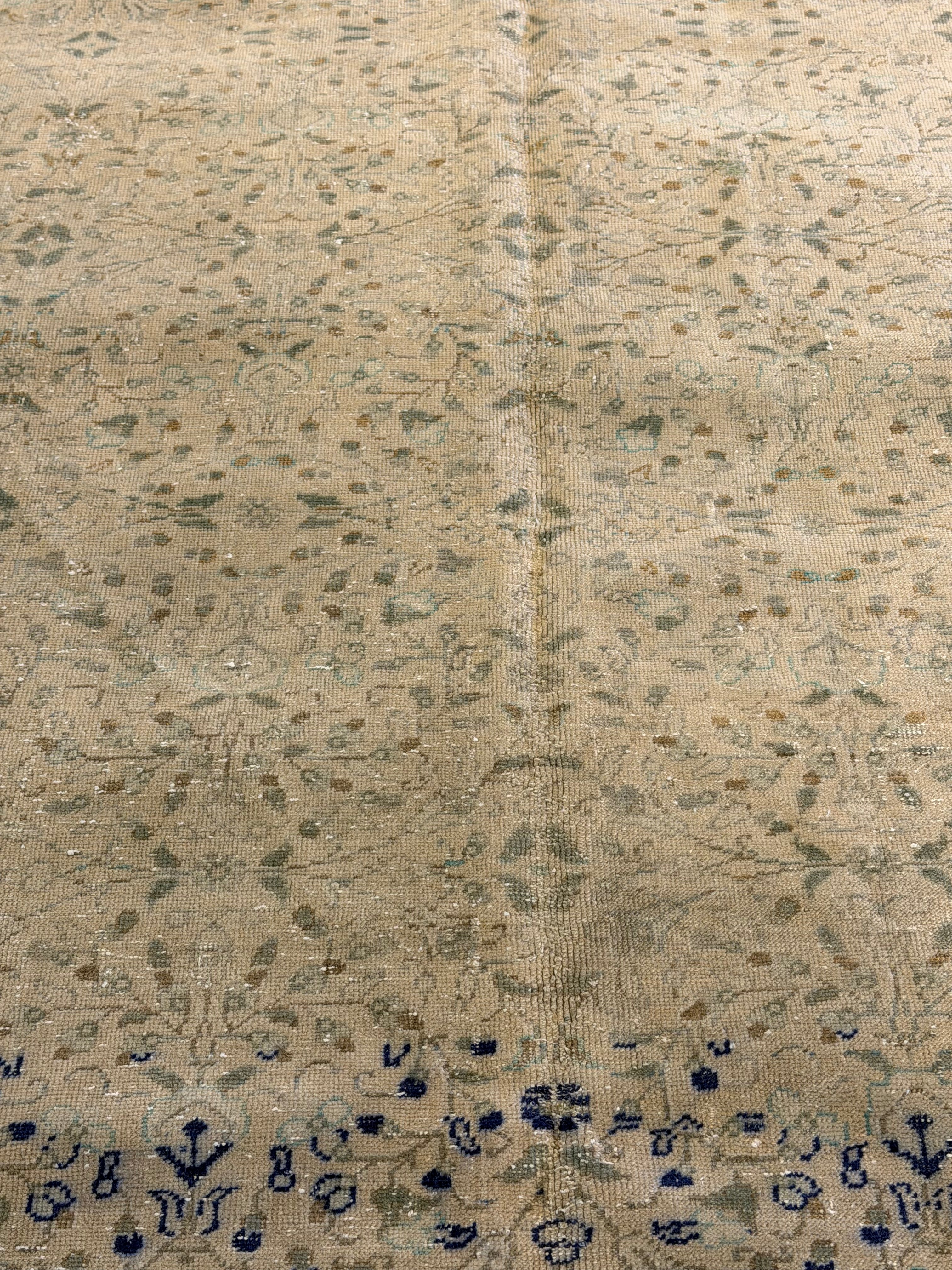 Bella Kirchhoff 6.5x9.8 Cream and Blue Hand-Knotted Vintage Turkish Oushak