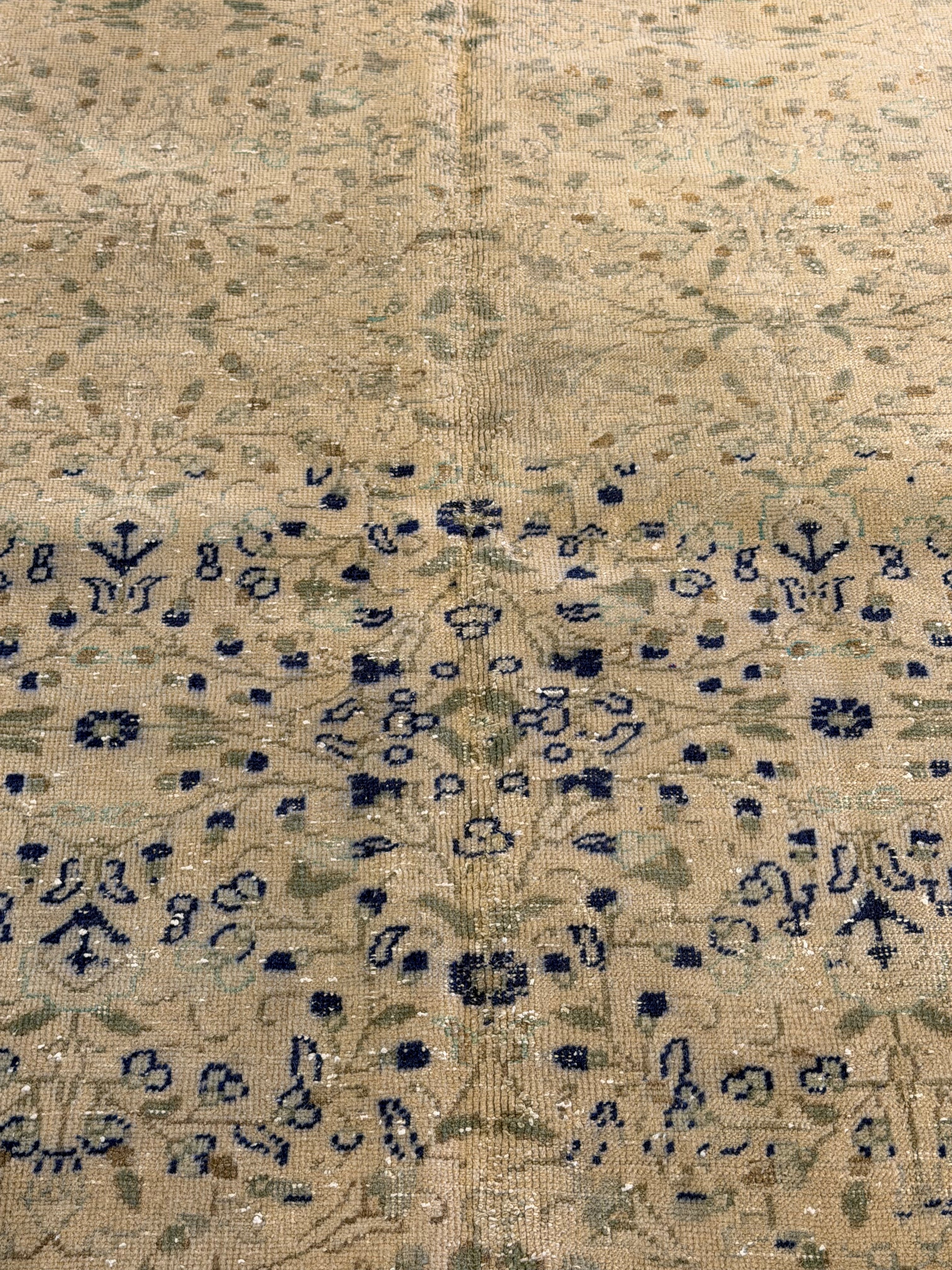 Bella Kirchhoff 6.5x9.8 Cream and Blue Hand-Knotted Vintage Turkish Oushak