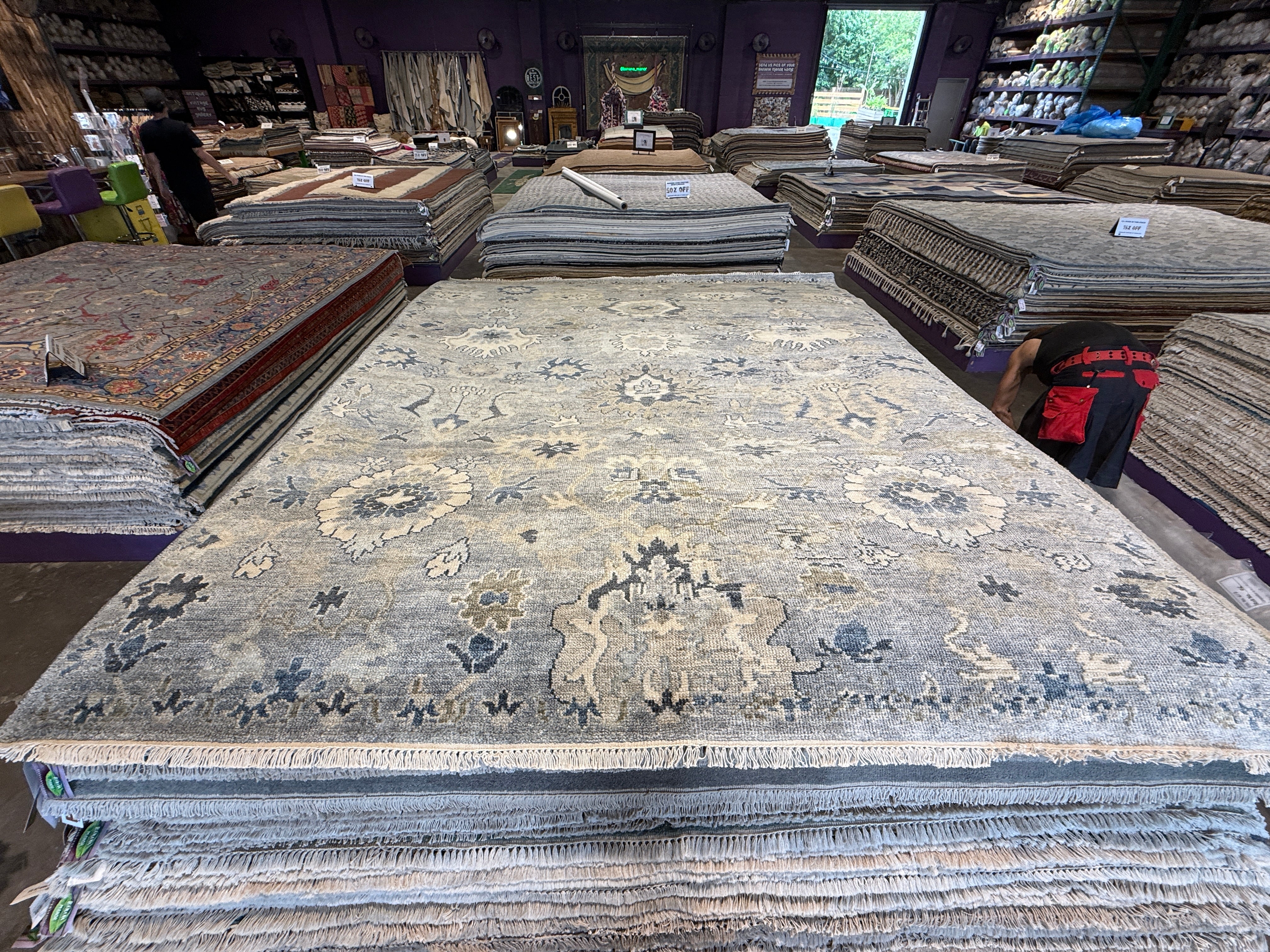 Kahi Lee 8x10 Tan and Grey Hand-Knotted Oushak Rug