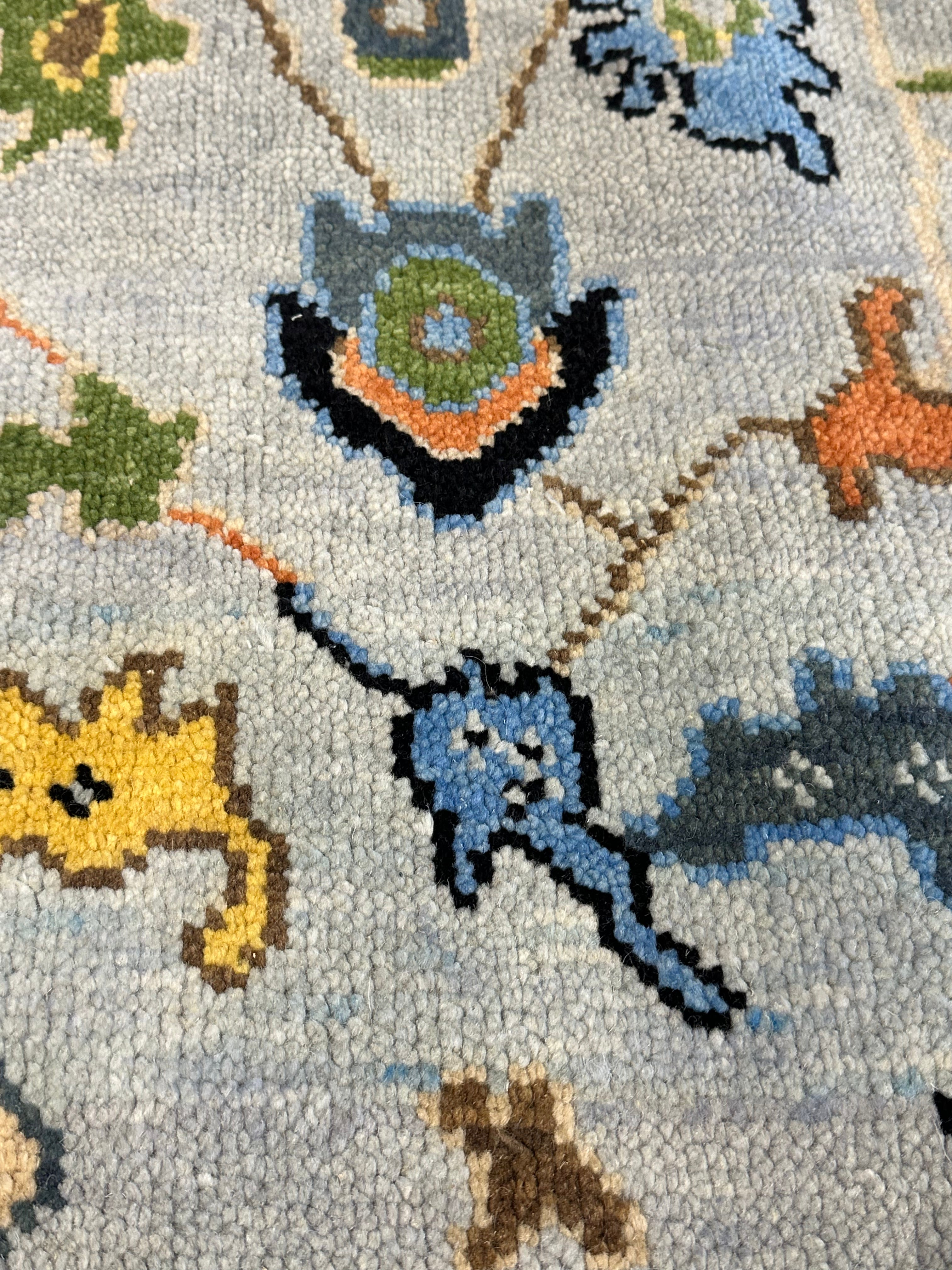 Caroline Aaron 3.3x5 Light Blue Hand-Knotted Oushak Rug