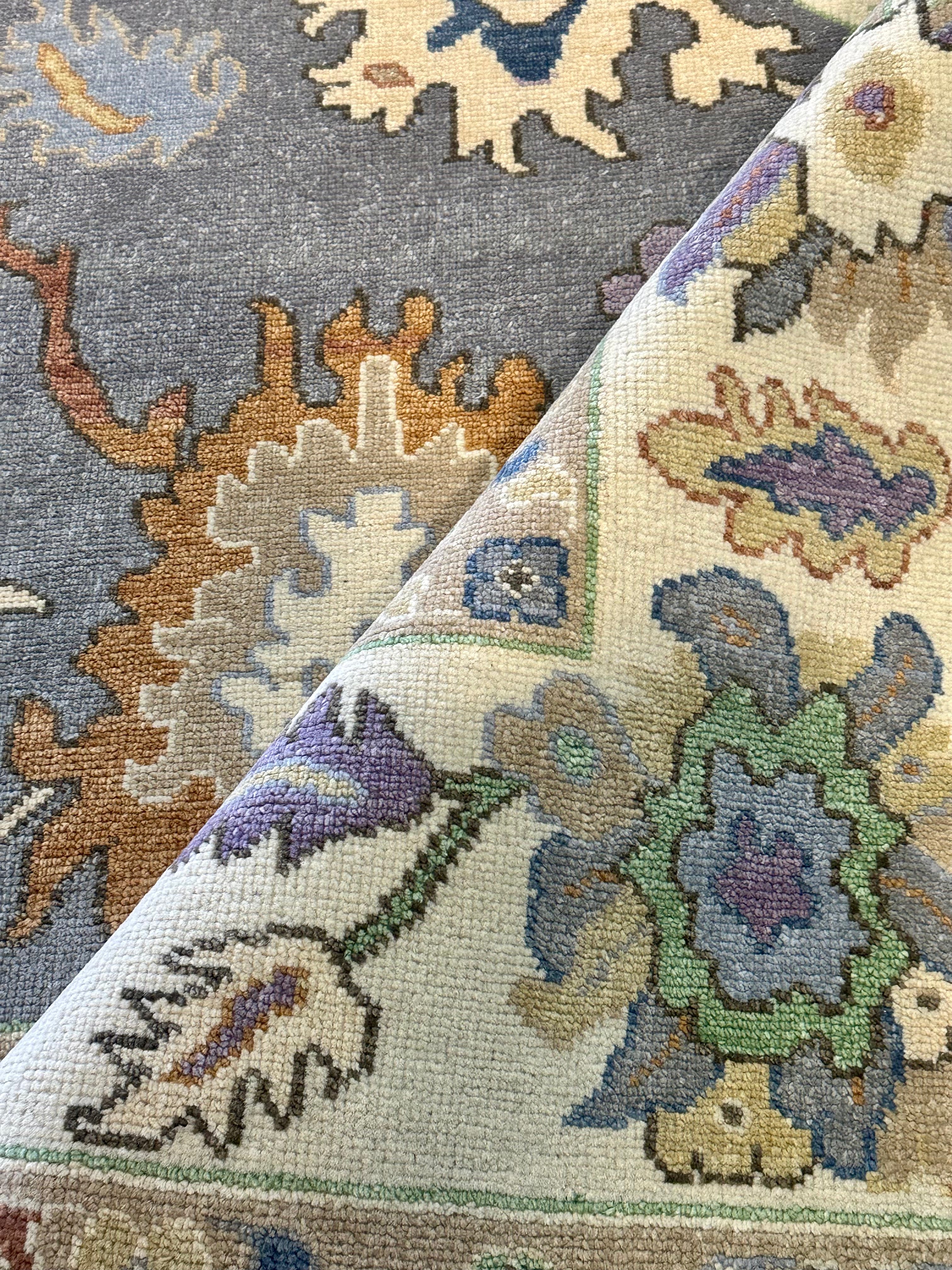 Lipsey 8x10 Grey and Ivory Hand-Knotted Oushak Rug