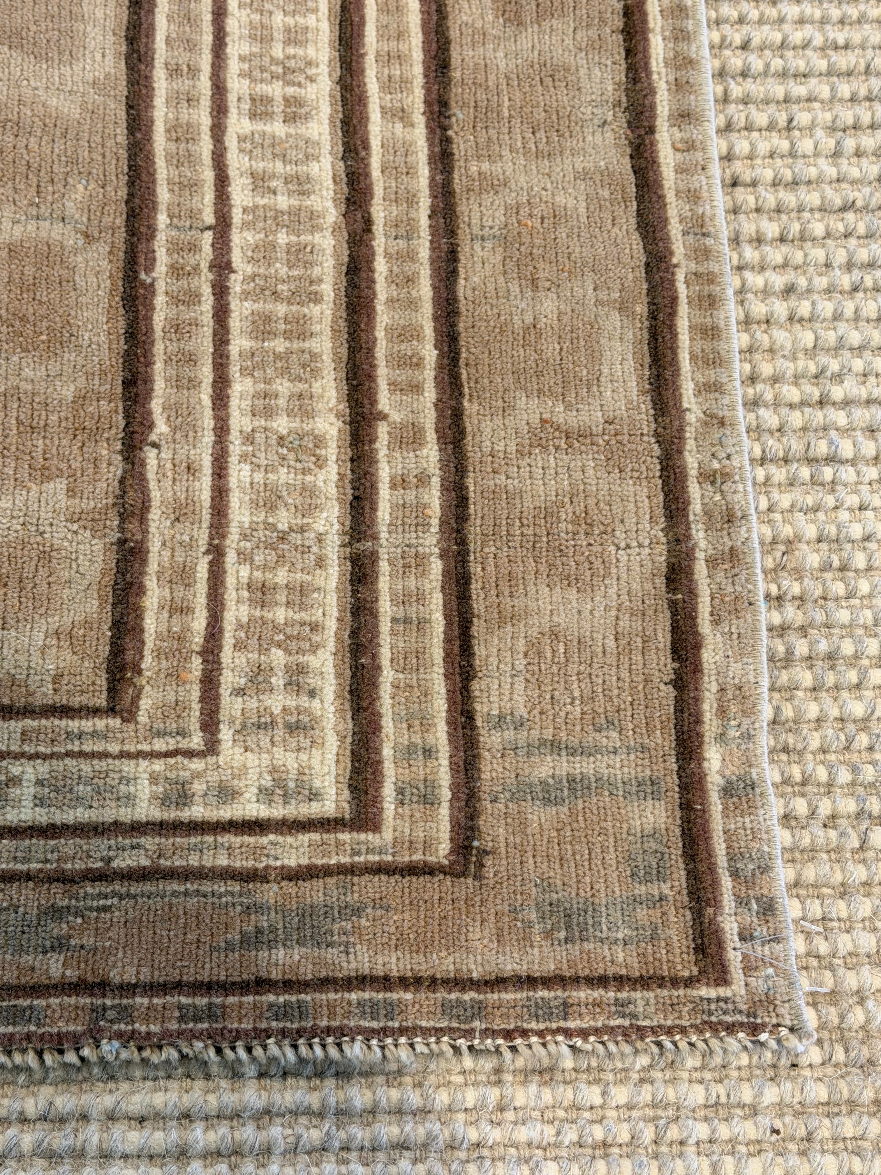 Mia Jane 4.9x4.9 Beige and Brown Hand-Knotted Vintage Turkish Oushak