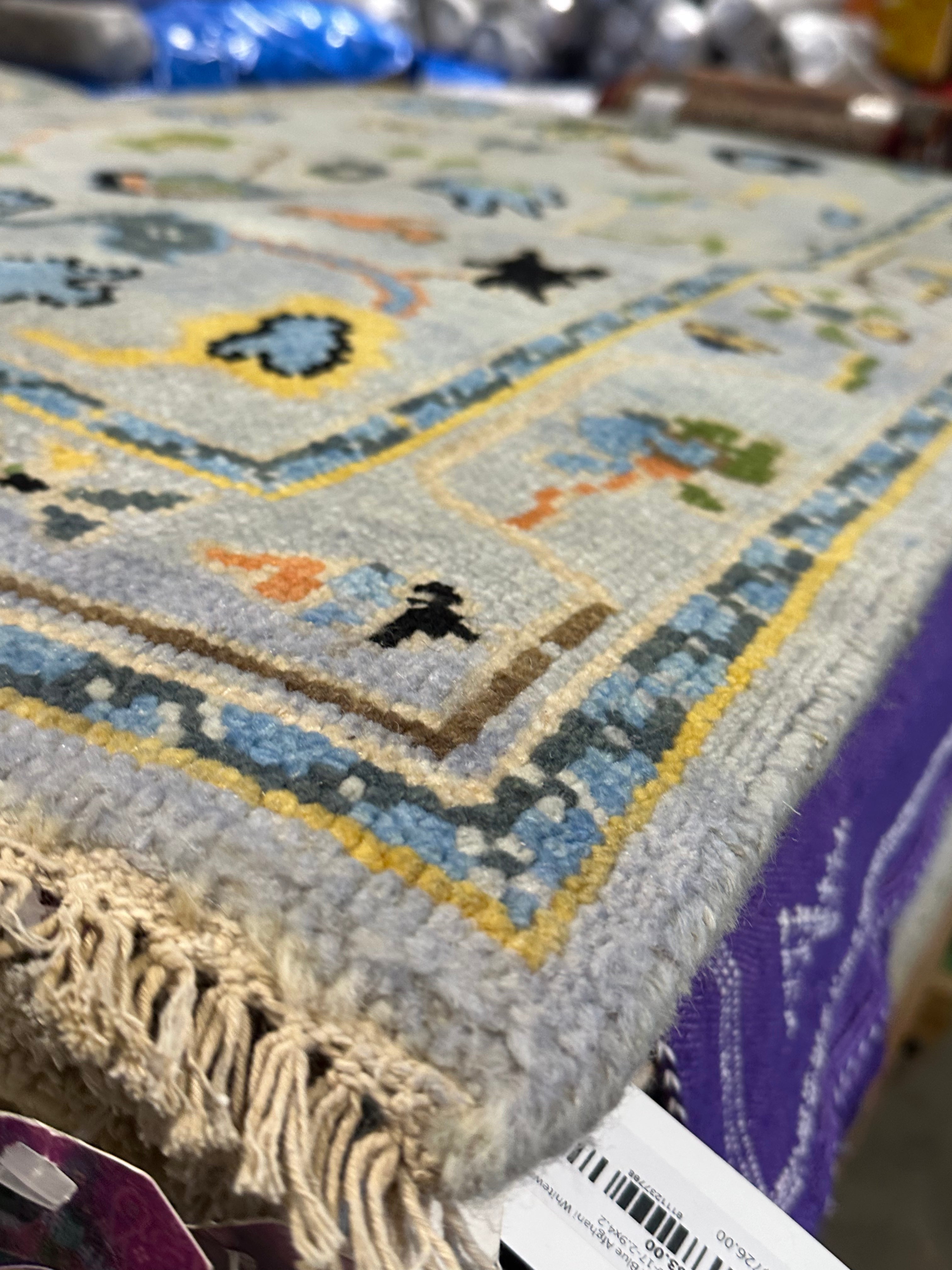 Caroline Aaron 3.3x5 Light Blue Hand-Knotted Oushak Rug