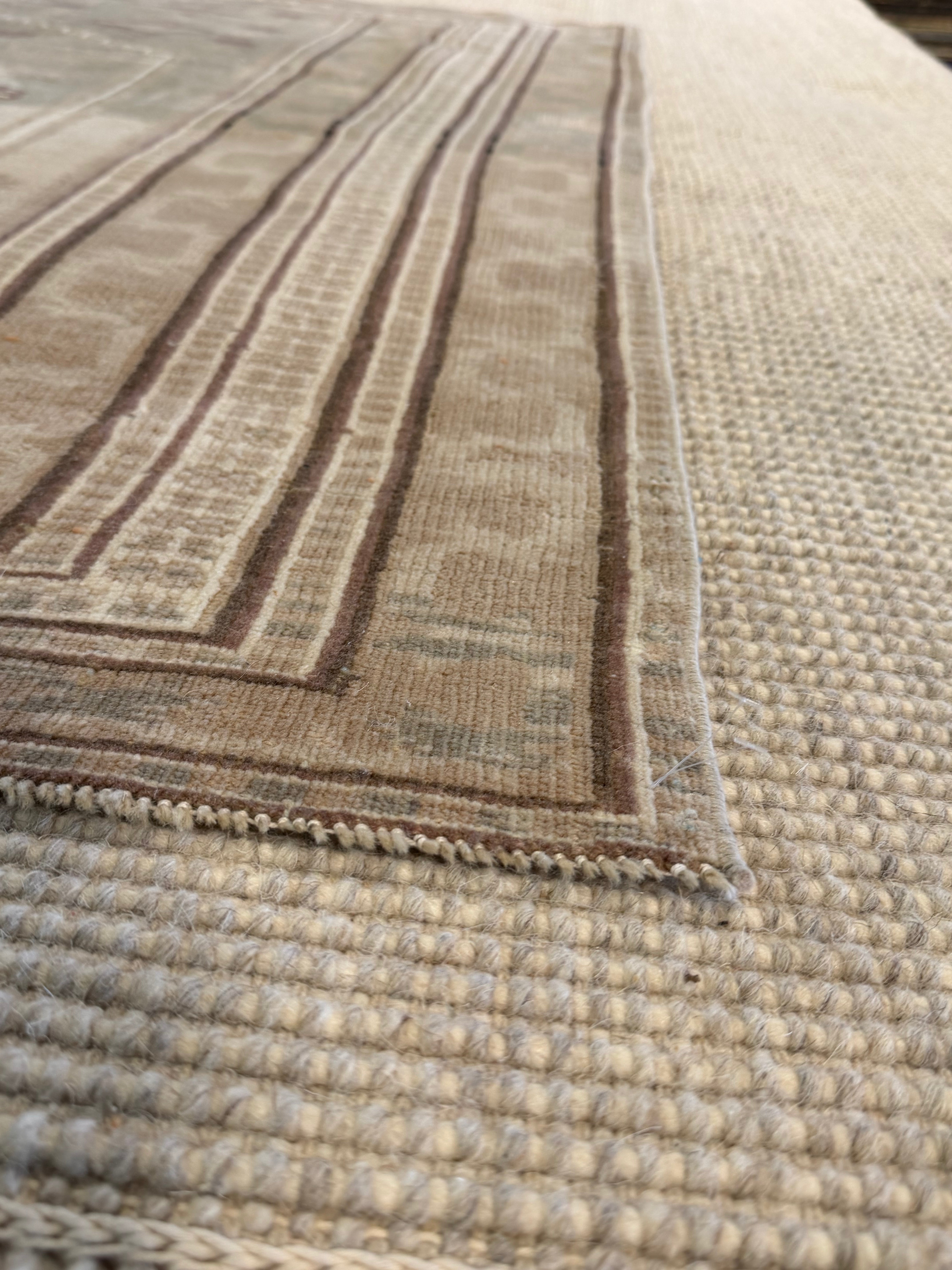 Mia Jane 4.9x4.9 Beige and Brown Hand-Knotted Vintage Turkish Oushak