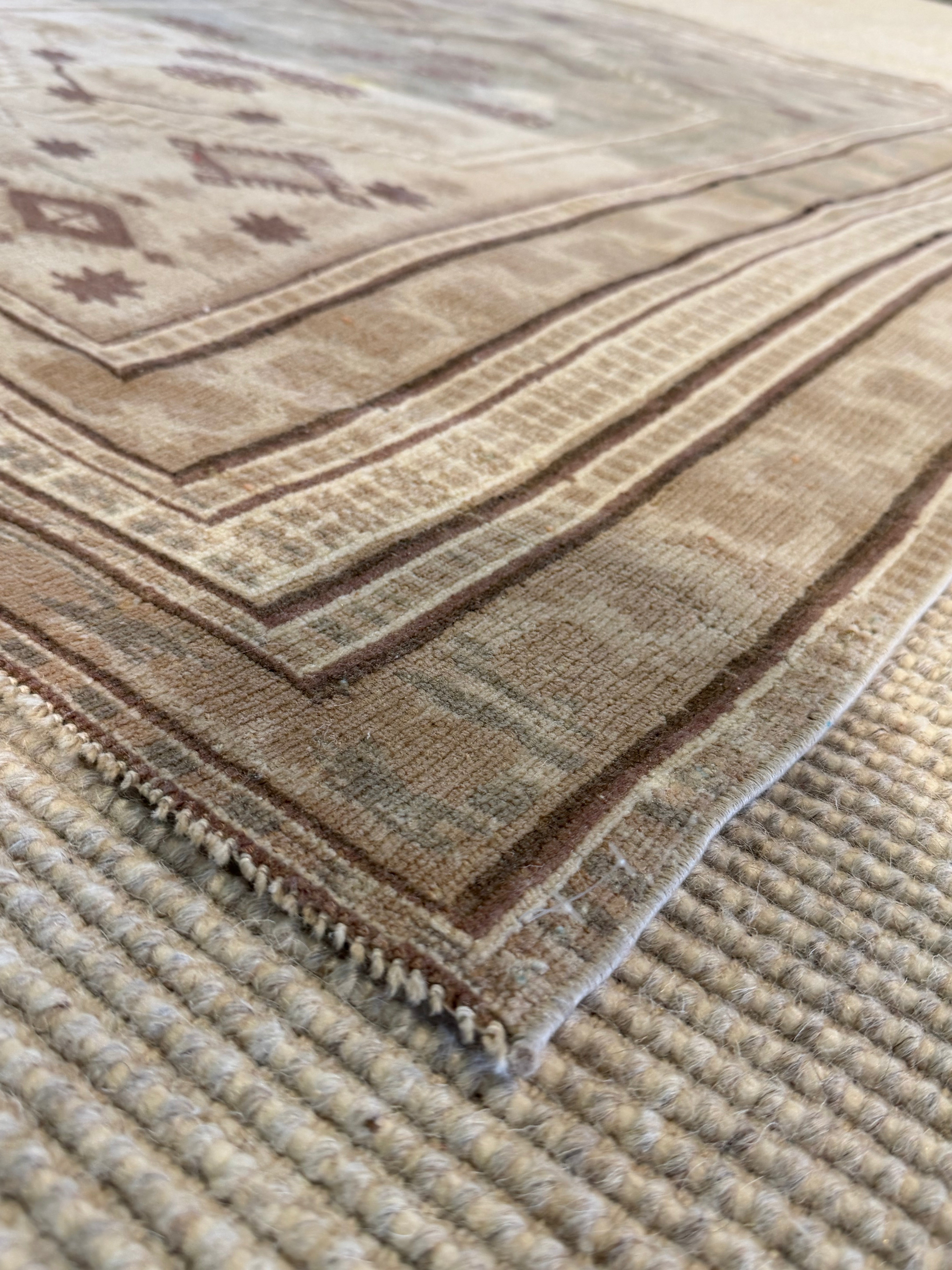 Mia Jane 4.9x4.9 Beige and Brown Hand-Knotted Vintage Turkish Oushak