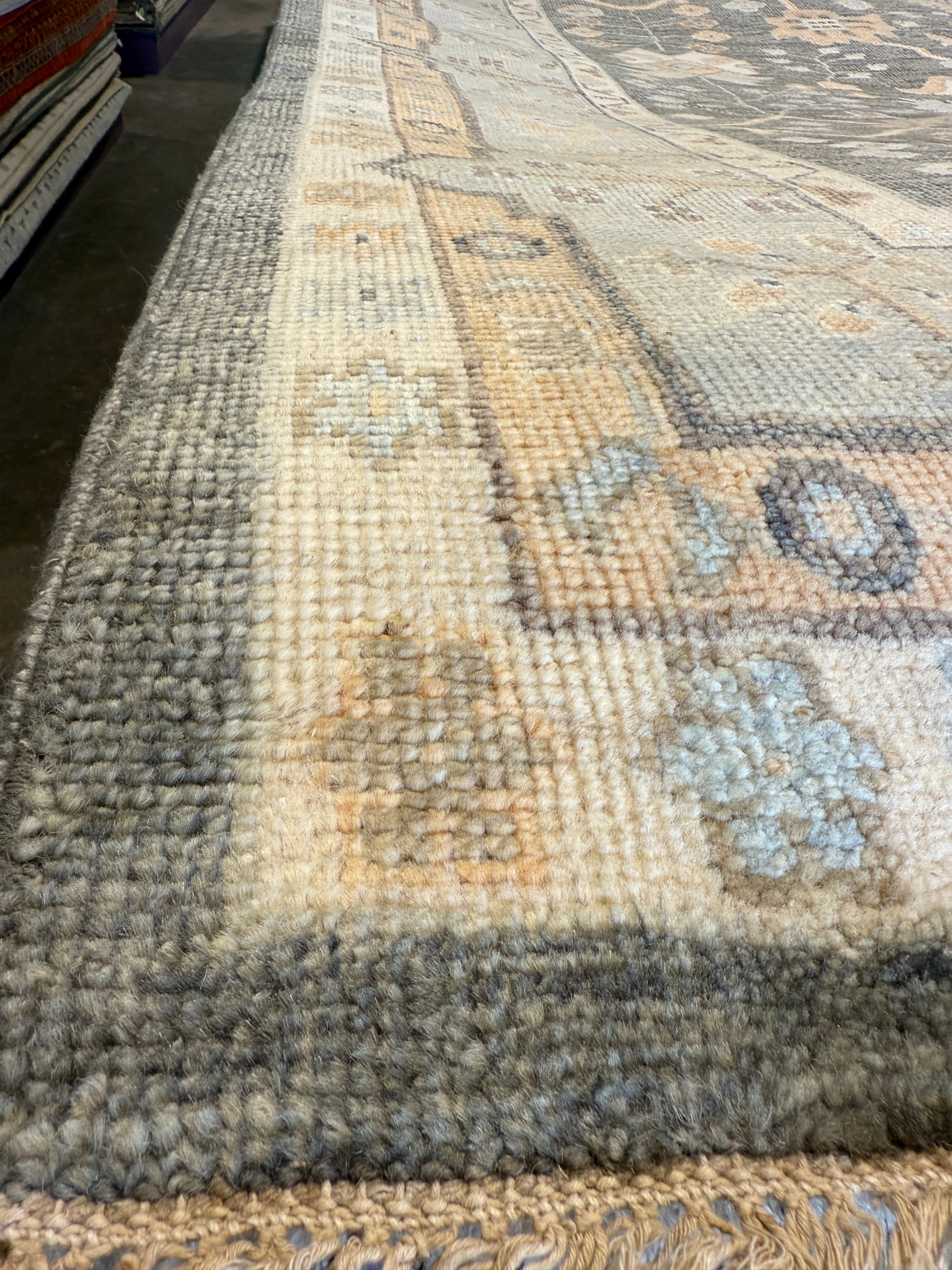 Abbie Cornish 8X10 Hand-Knotted Oushak Rug Grey and Tan