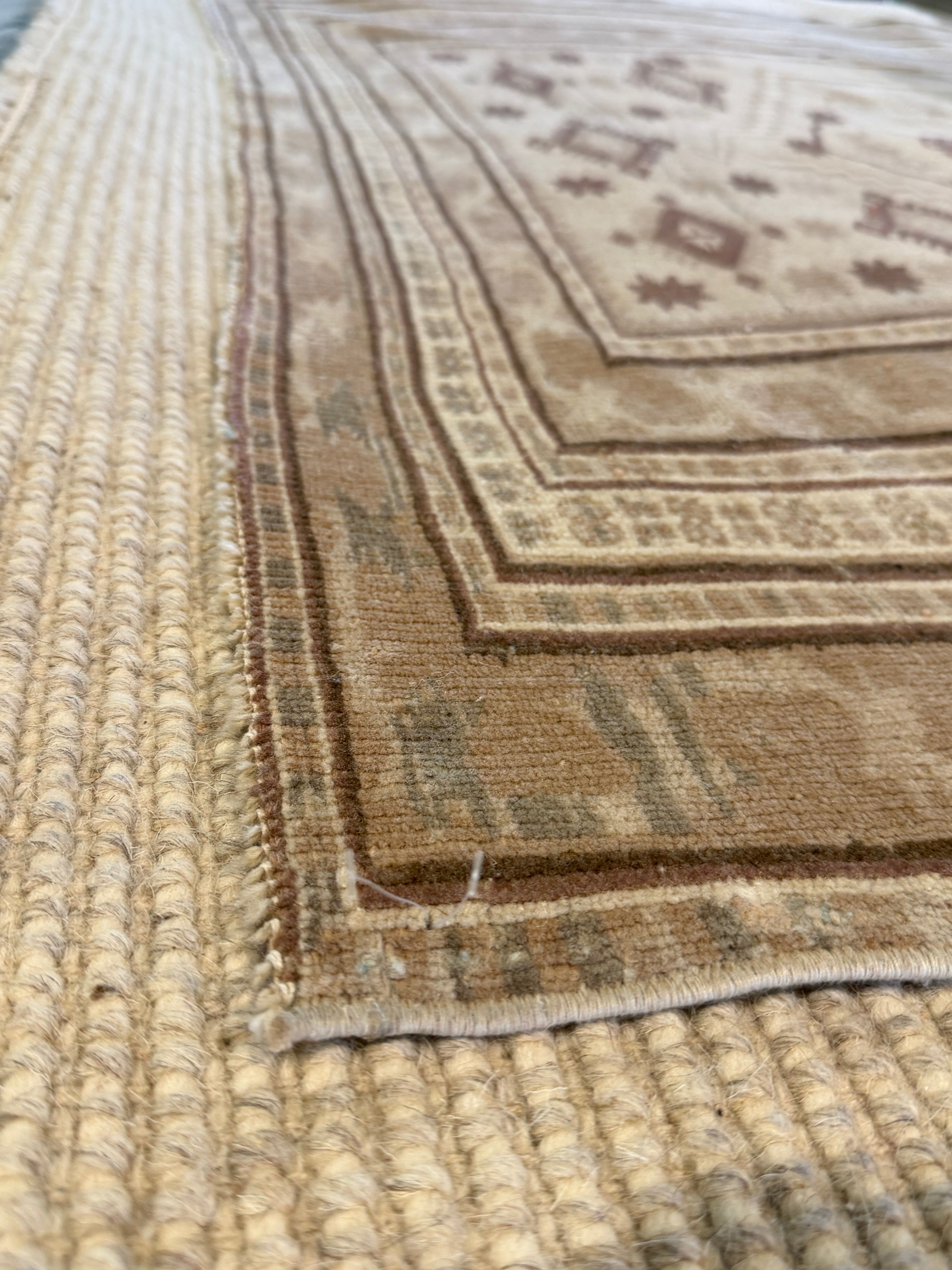 Mia Jane 4.9x4.9 Beige and Brown Hand-Knotted Vintage Turkish Oushak