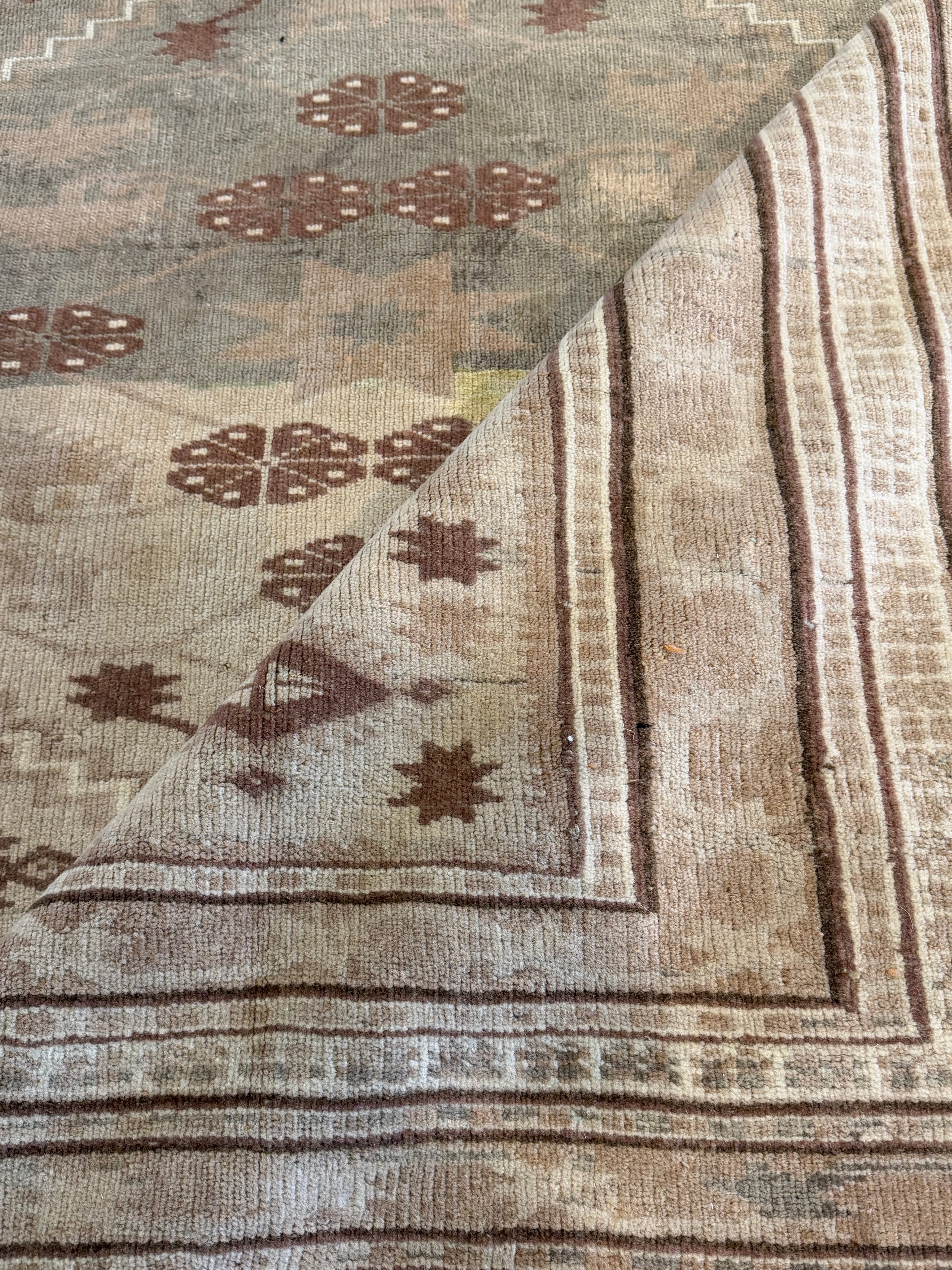 Mia Jane 4.9x4.9 Beige and Brown Hand-Knotted Vintage Turkish Oushak