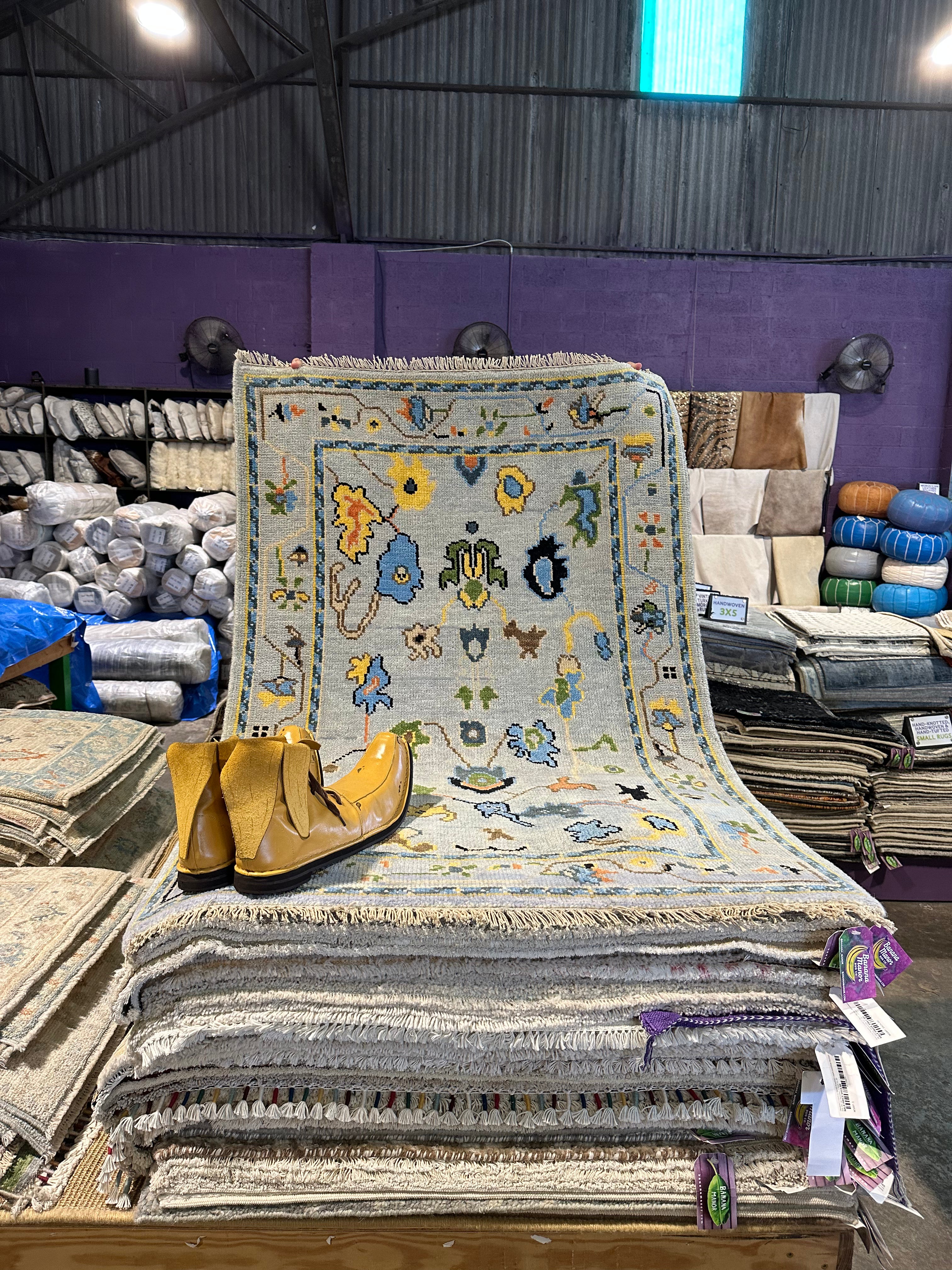 Caroline Aaron 3.3x5 Light Blue Hand-Knotted Oushak Rug