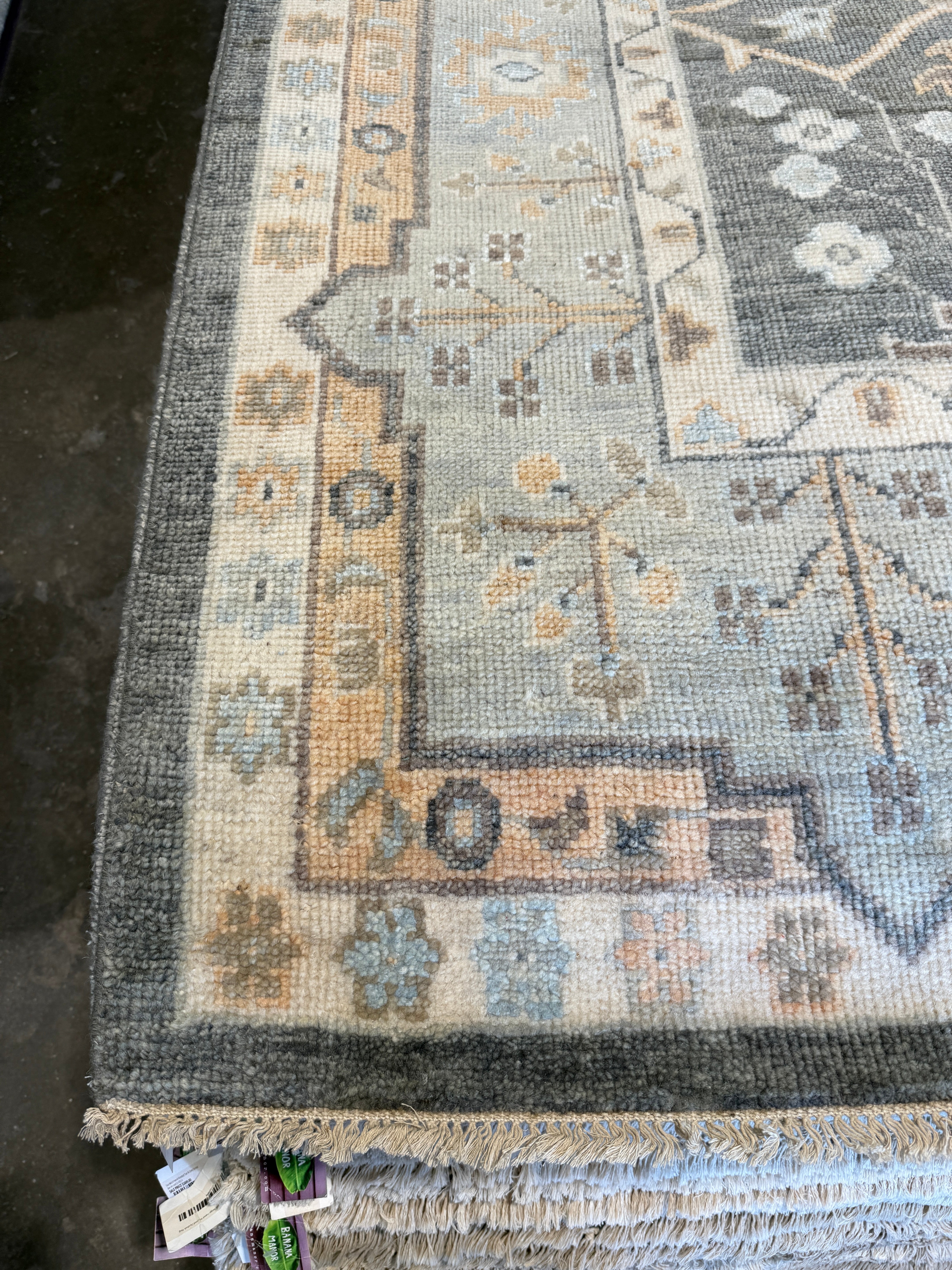 Abbie Cornish 8X10 Hand-Knotted Oushak Rug Grey and Tan