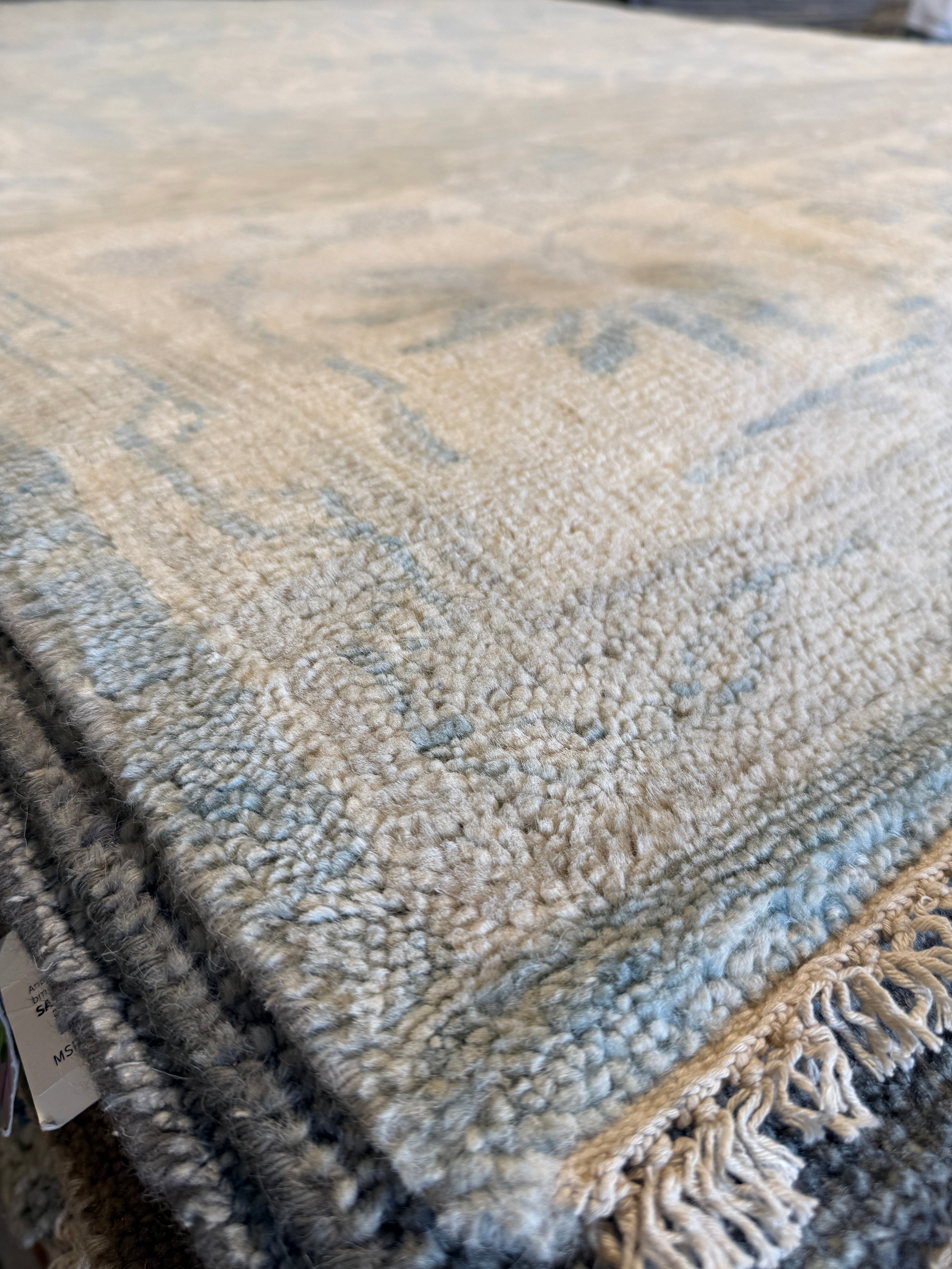 Glynis Barber 8x10.3 Hand-Knotted Oushak Rug Aqua and Tan