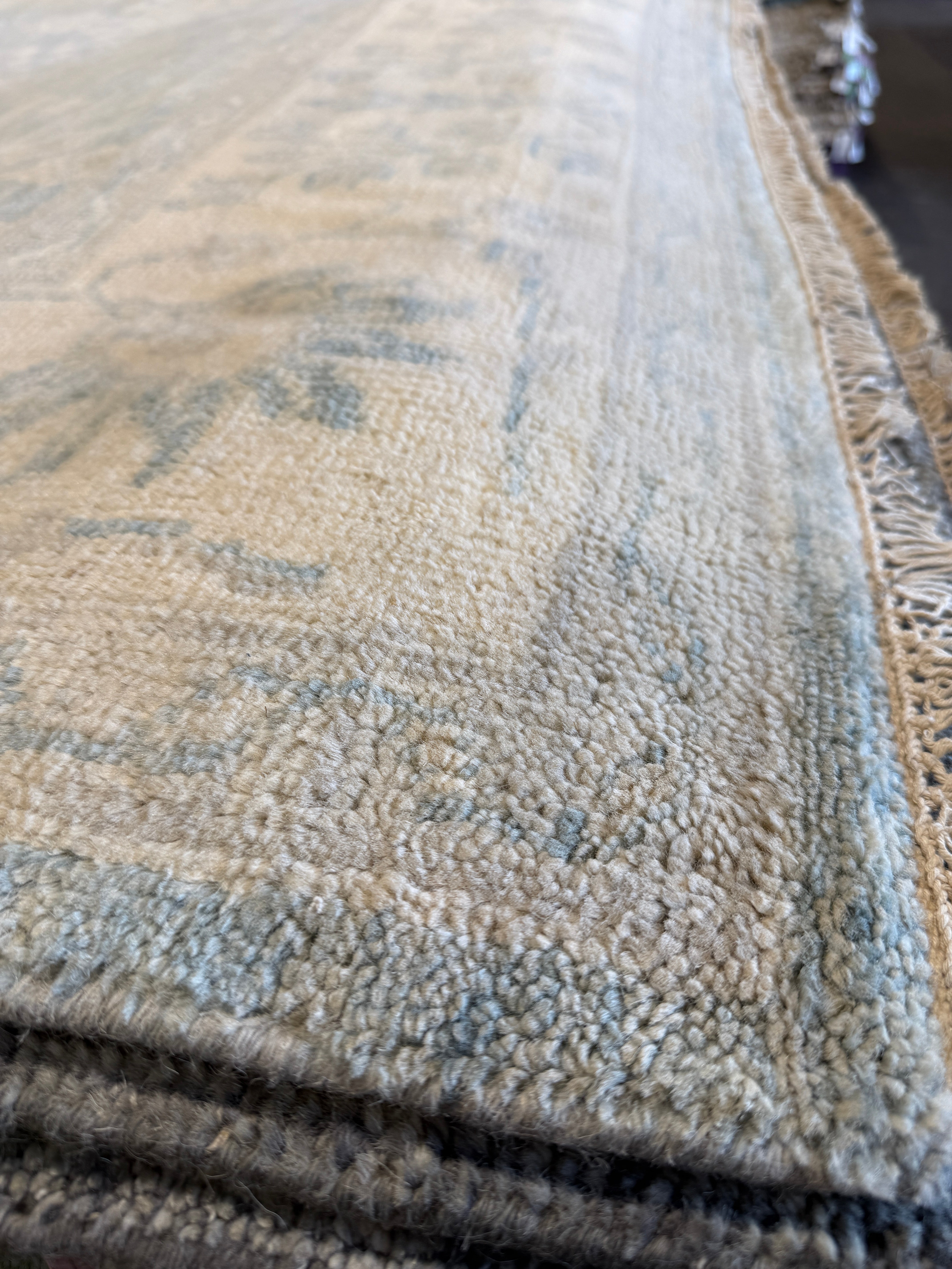 Glynis Barber 8x10.3 Hand-Knotted Oushak Rug Aqua and Tan