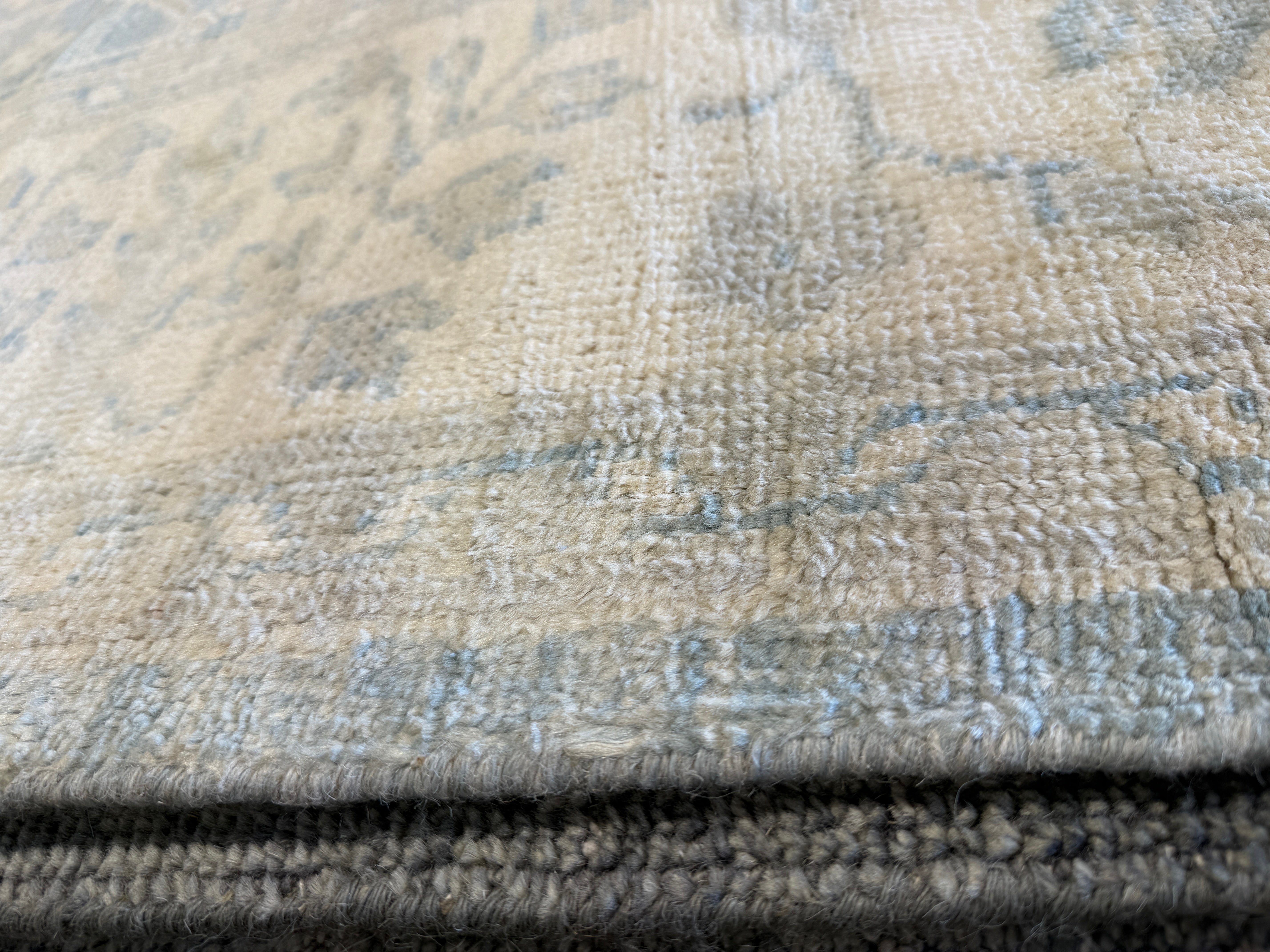 Glynis Barber 8x10.3 Hand-Knotted Oushak Rug Aqua and Tan