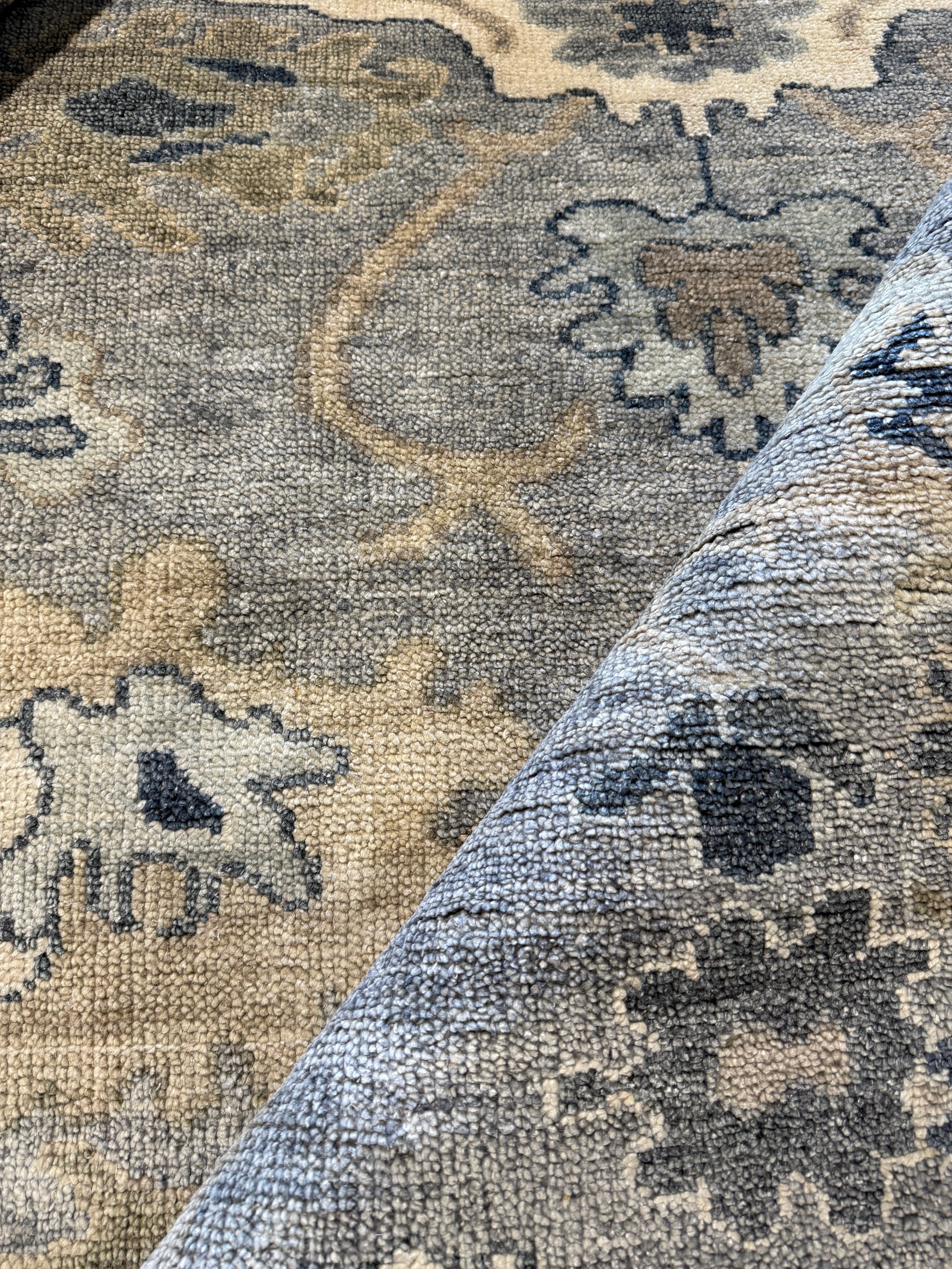 Kahi Lee 8x10 Tan and Grey Hand-Knotted Oushak Rug
