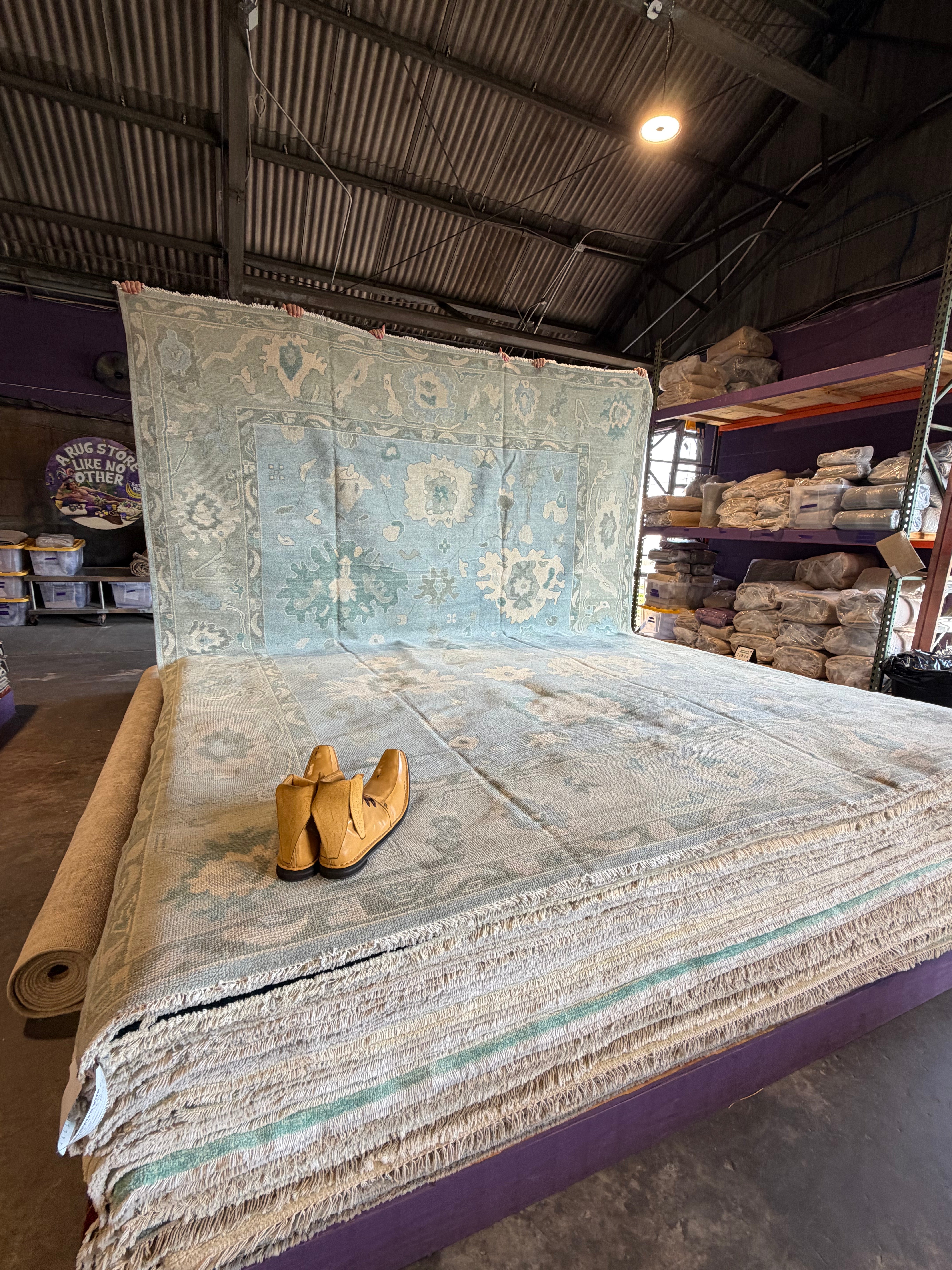 Faith Gaskins 10.2x13.8 Blue and Green Hand-Knotted Oushak