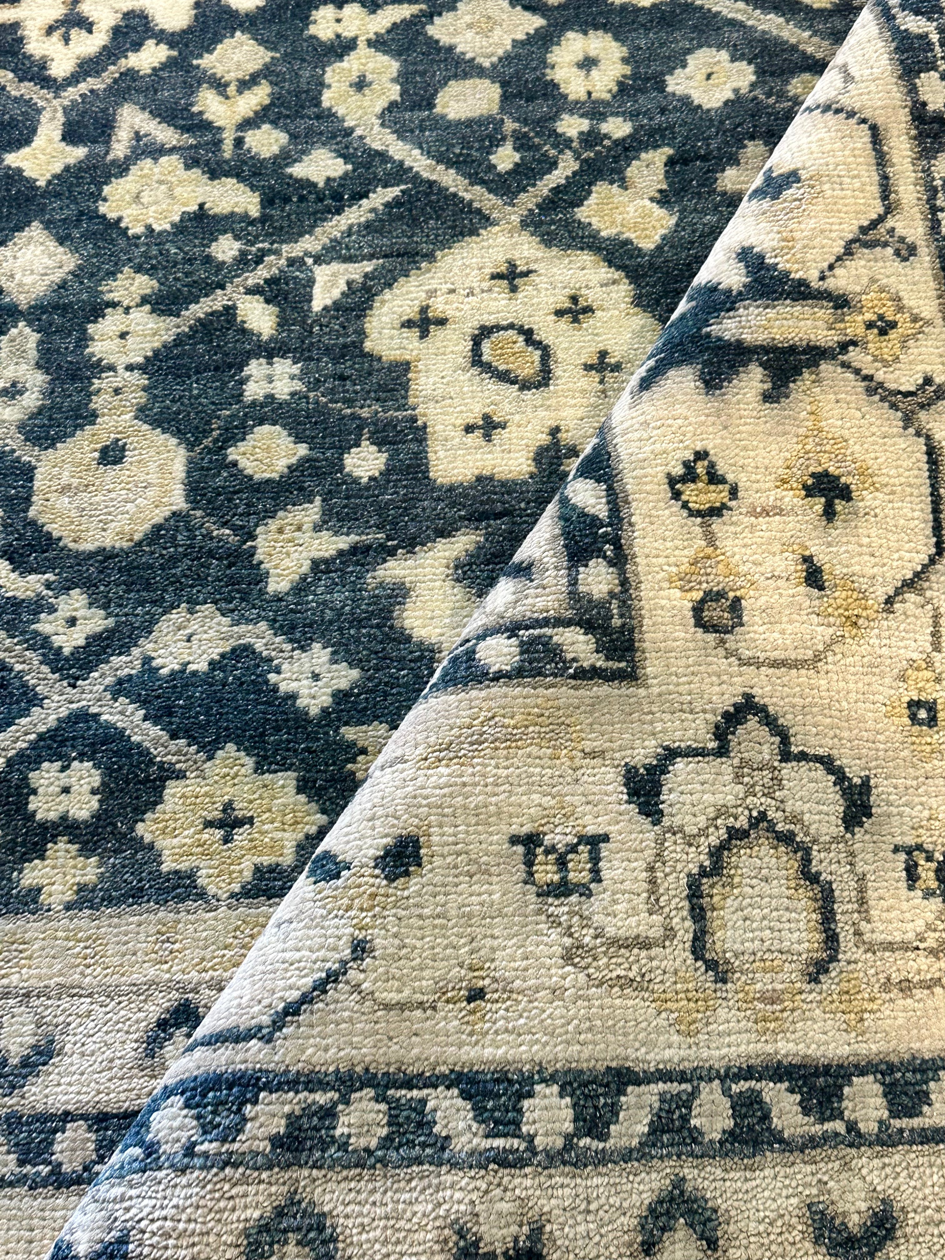 Fiona 8x10 Grey and Ivory Hand-Knotted Oushak Rug