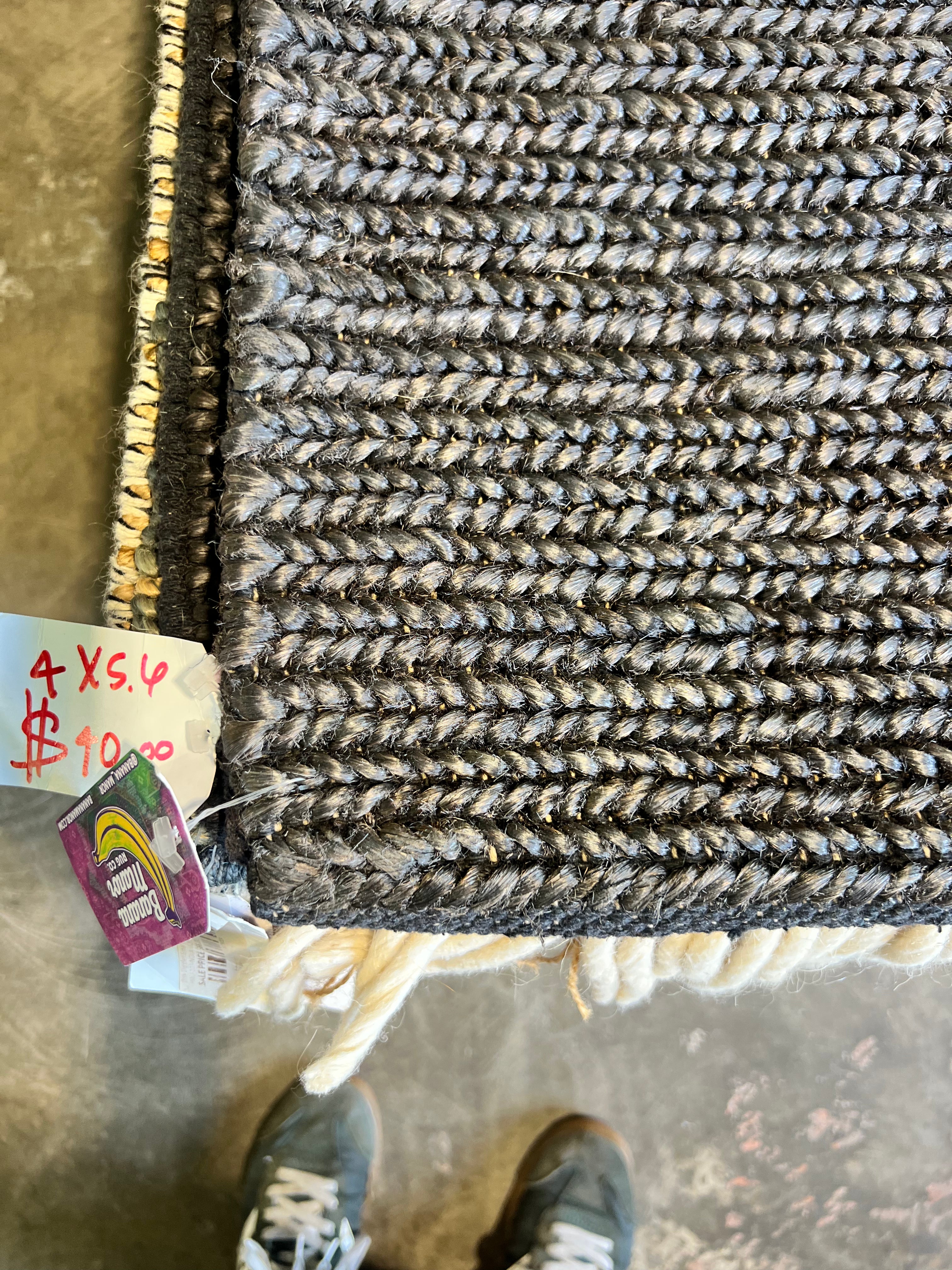Stuart Largely Handwoven 4.6x6.6 Black Jute Rug CLEARANCE 70% OFF