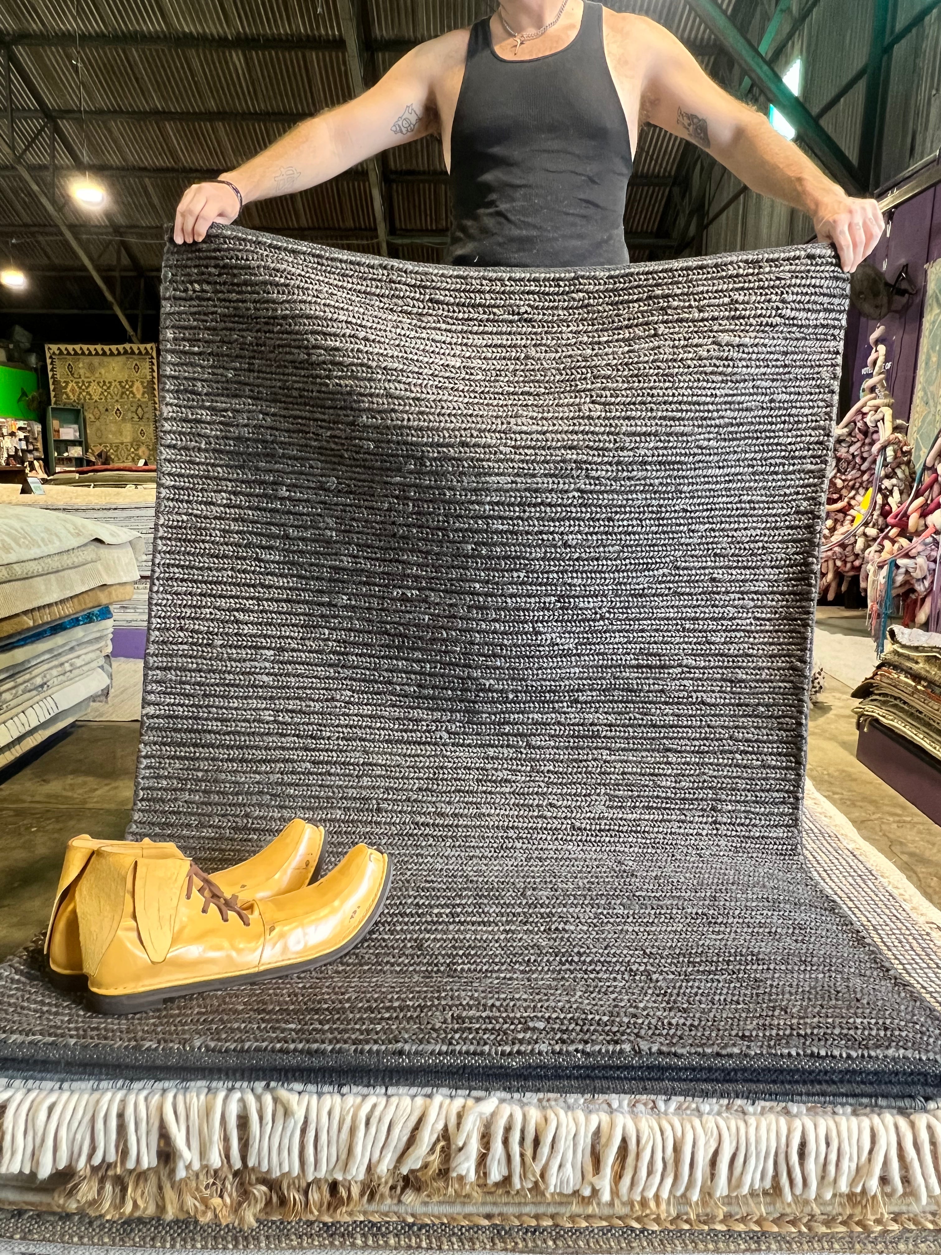 Stuart Largely Handwoven 4.6x6.6 Black Jute Rug CLEARANCE 70% OFF