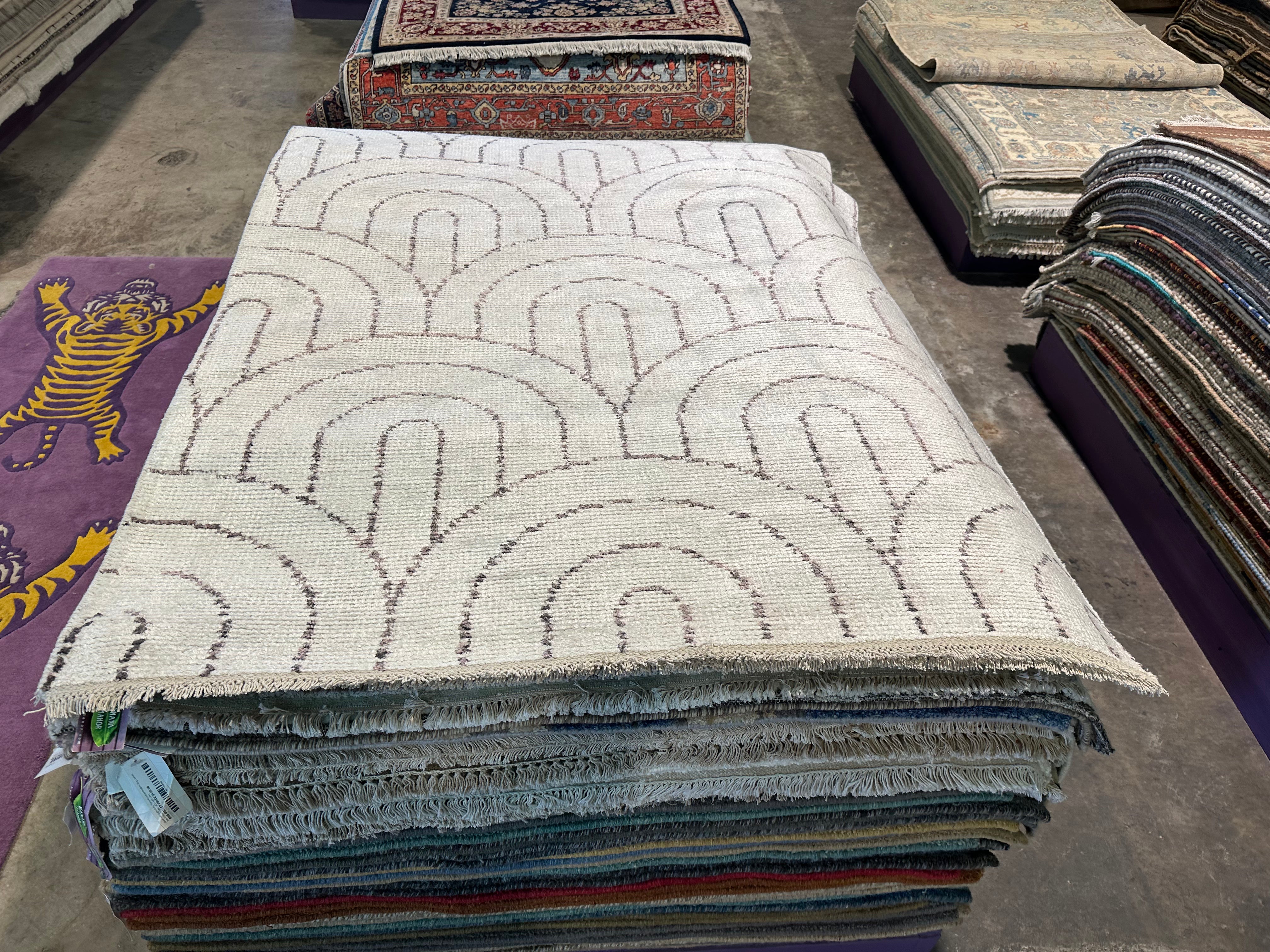 Ben Lester 4.6x6.6 Ivory Hand-Knotted Modern Style Rug