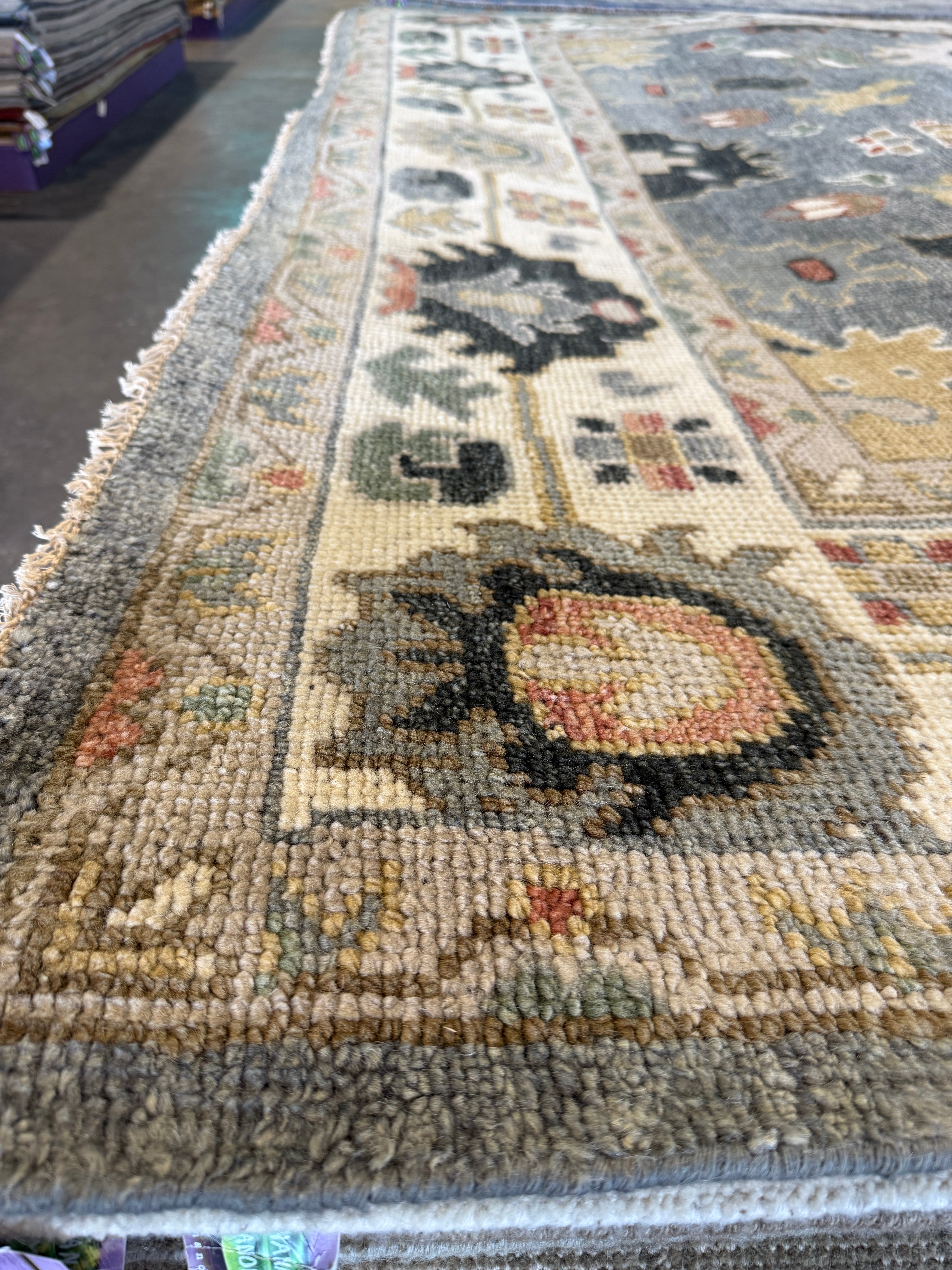 Marina Cicogna 9x12 Grey and Ivory Hand-Knotted Oushak Rug