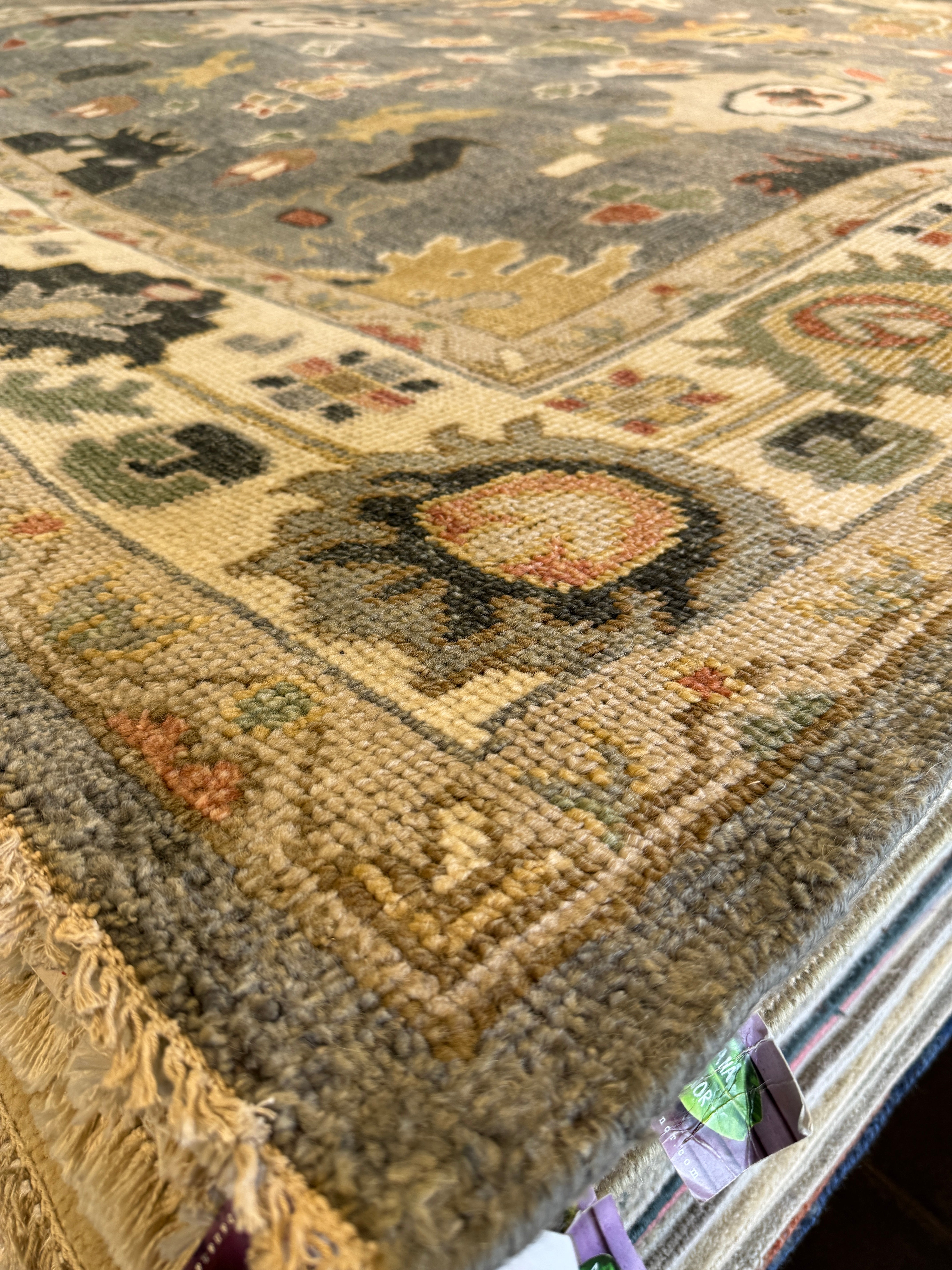 Marina Cicogna 9x12 Grey and Ivory Hand-Knotted Oushak Rug