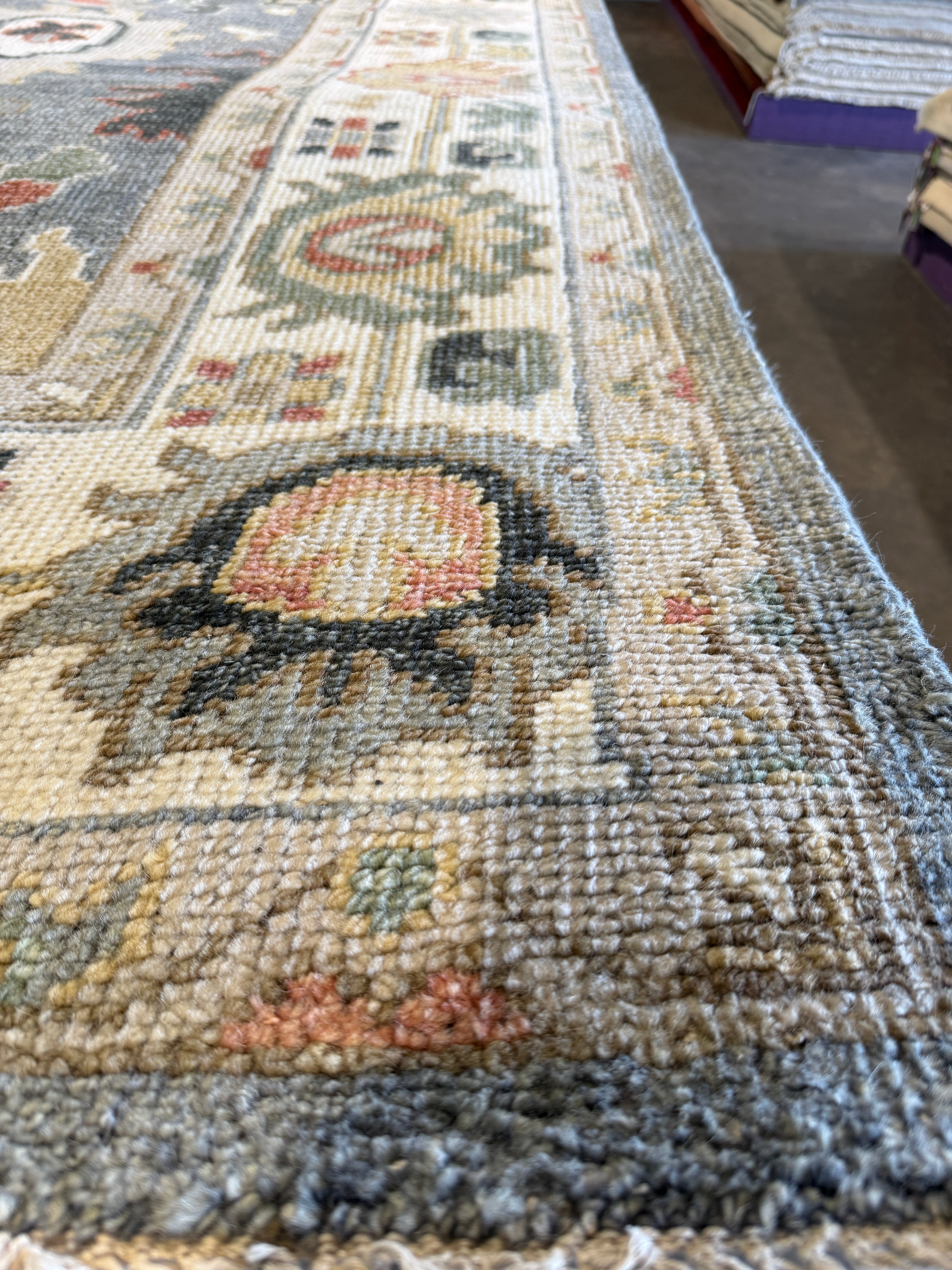 Marina Cicogna 9x12 Grey and Ivory Hand-Knotted Oushak Rug