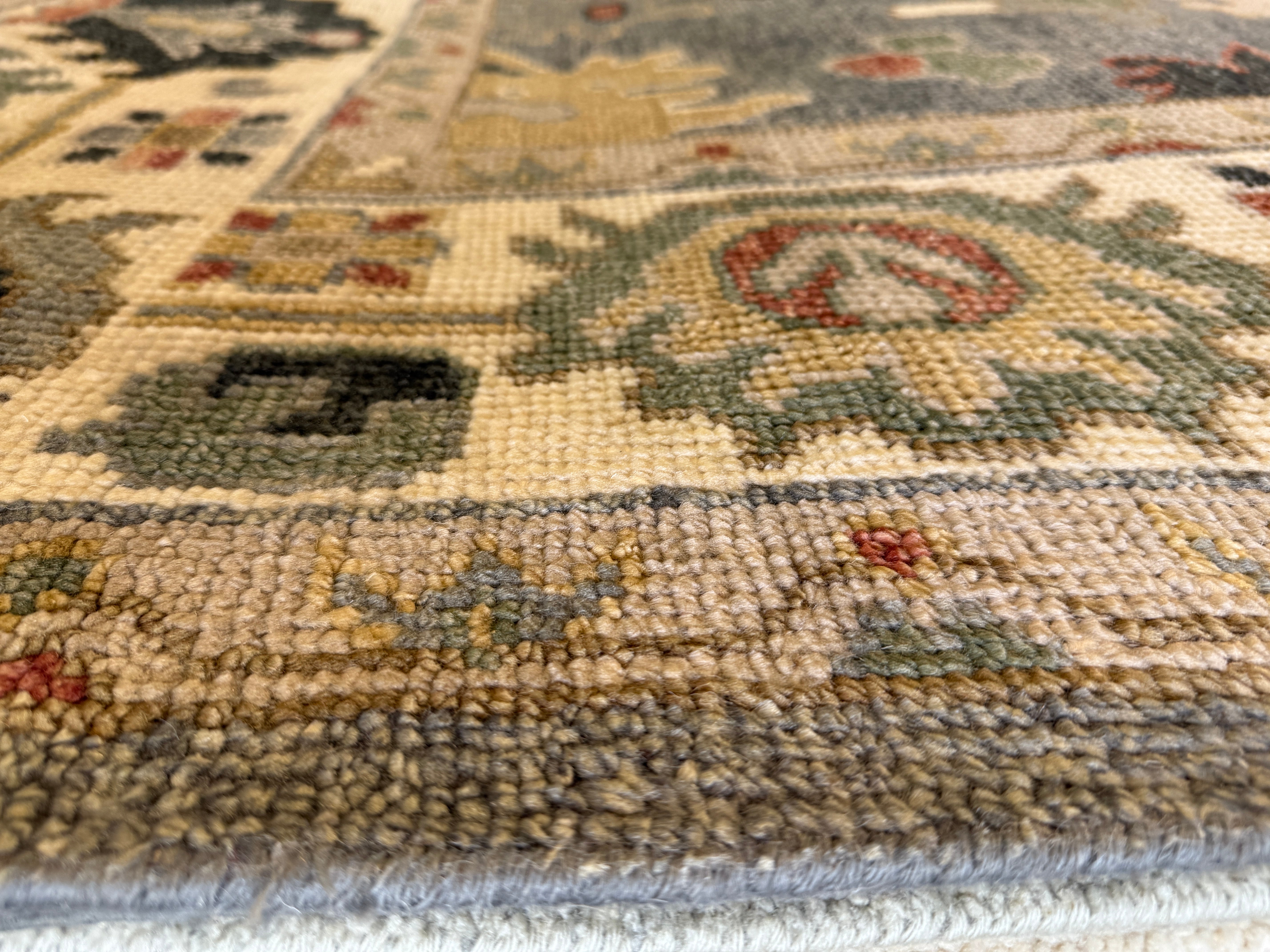 Marina Cicogna 9x12 Grey and Ivory Hand-Knotted Oushak Rug