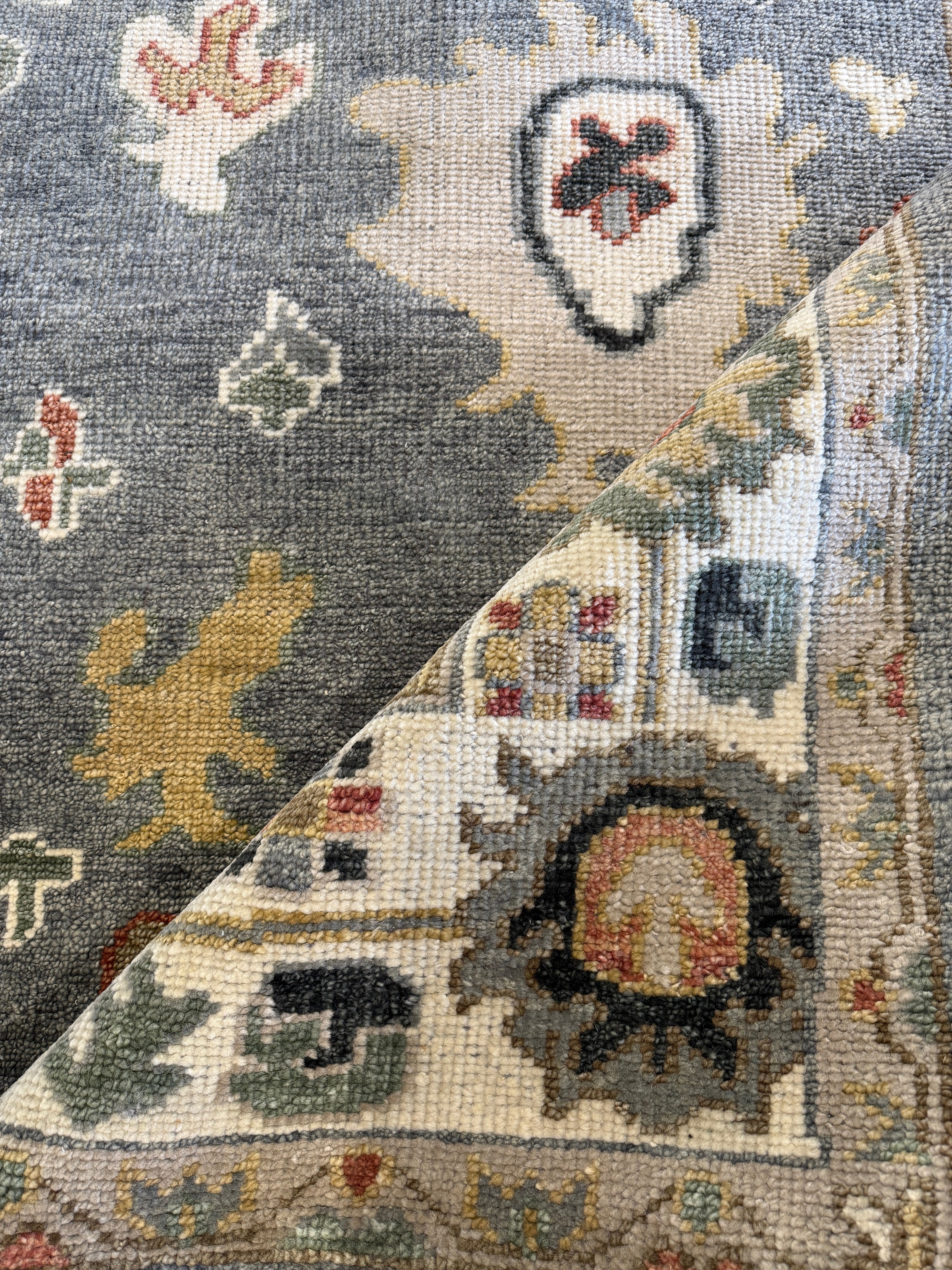 Marina Cicogna 9x12 Grey and Ivory Hand-Knotted Oushak Rug