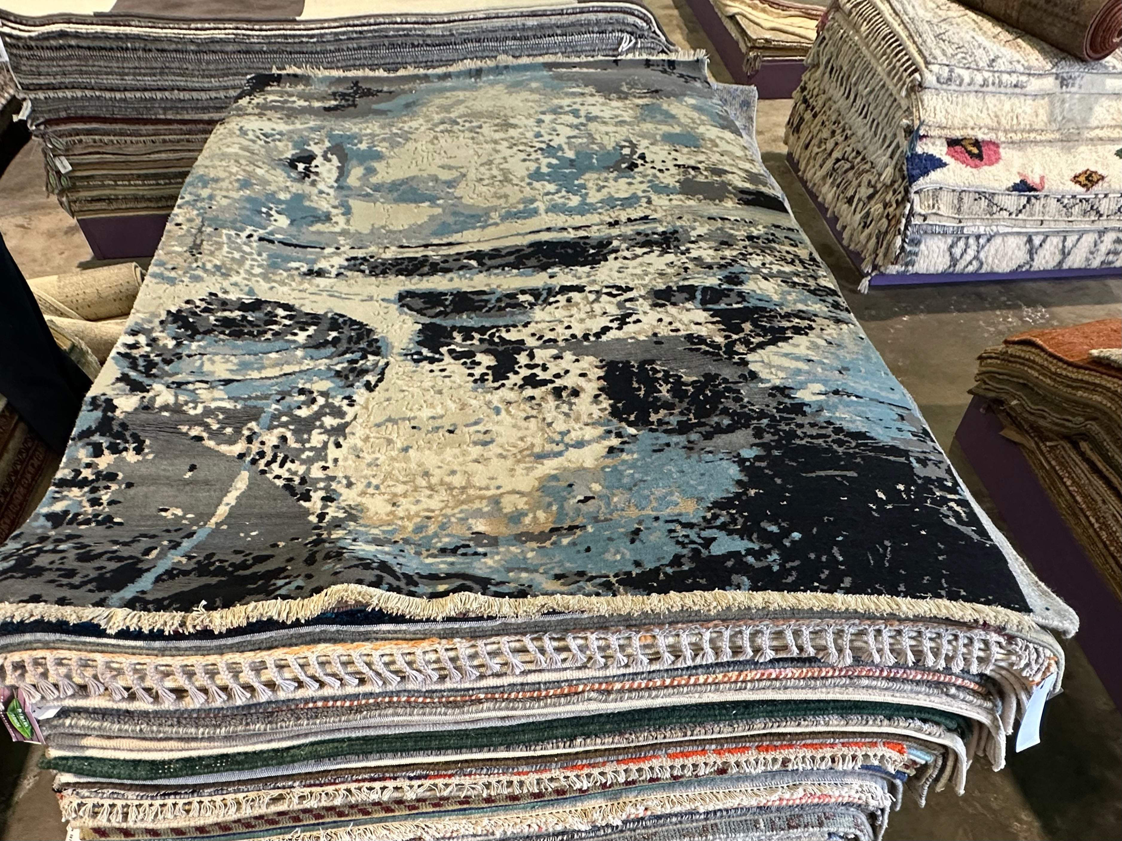 William Jiffy 5x7.9 Blue Hand-Knotted Modern Style Rug