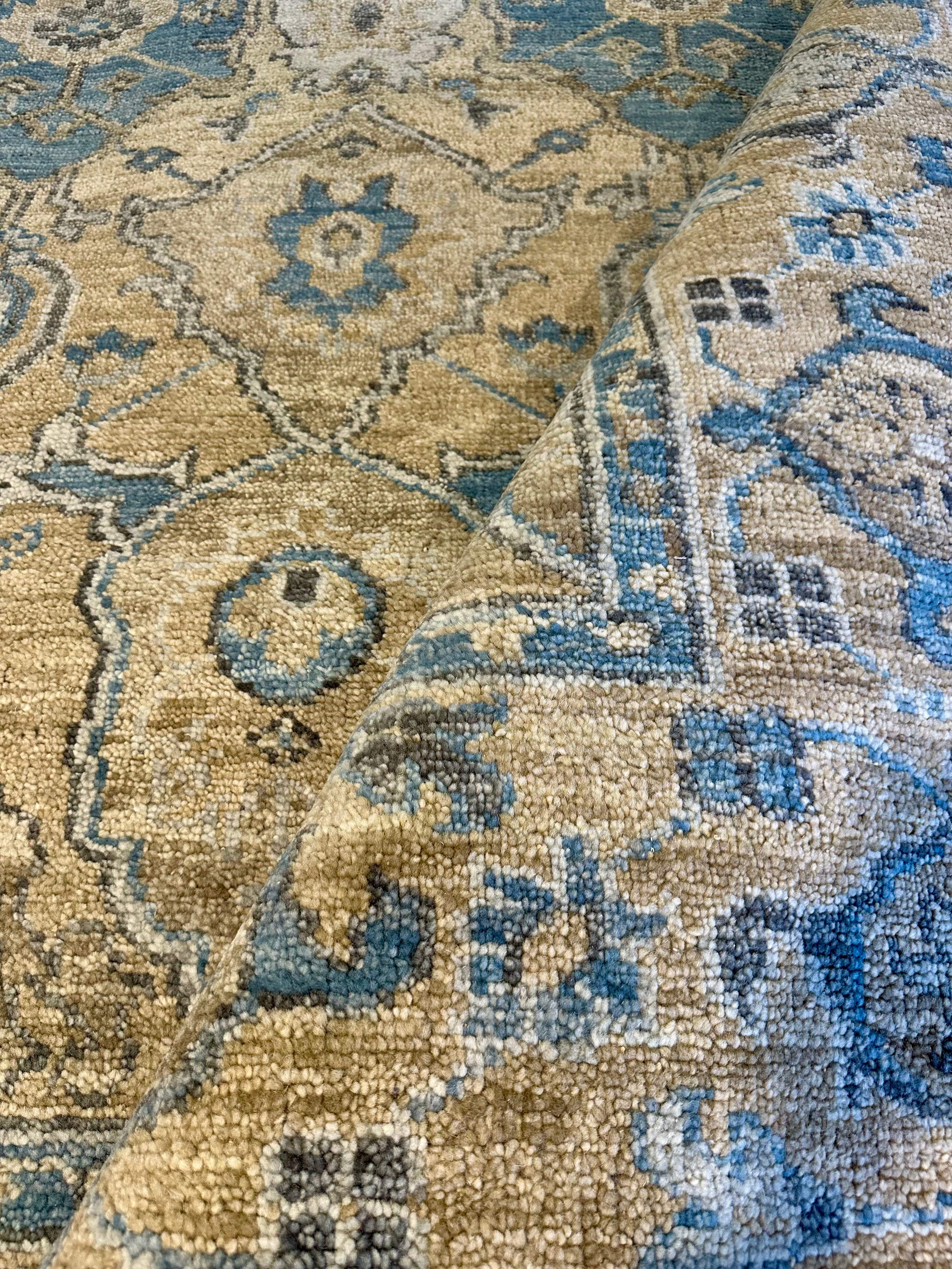 Helena Tasso 8.3x10 Blue & Tan Hand-Knotted Oushak