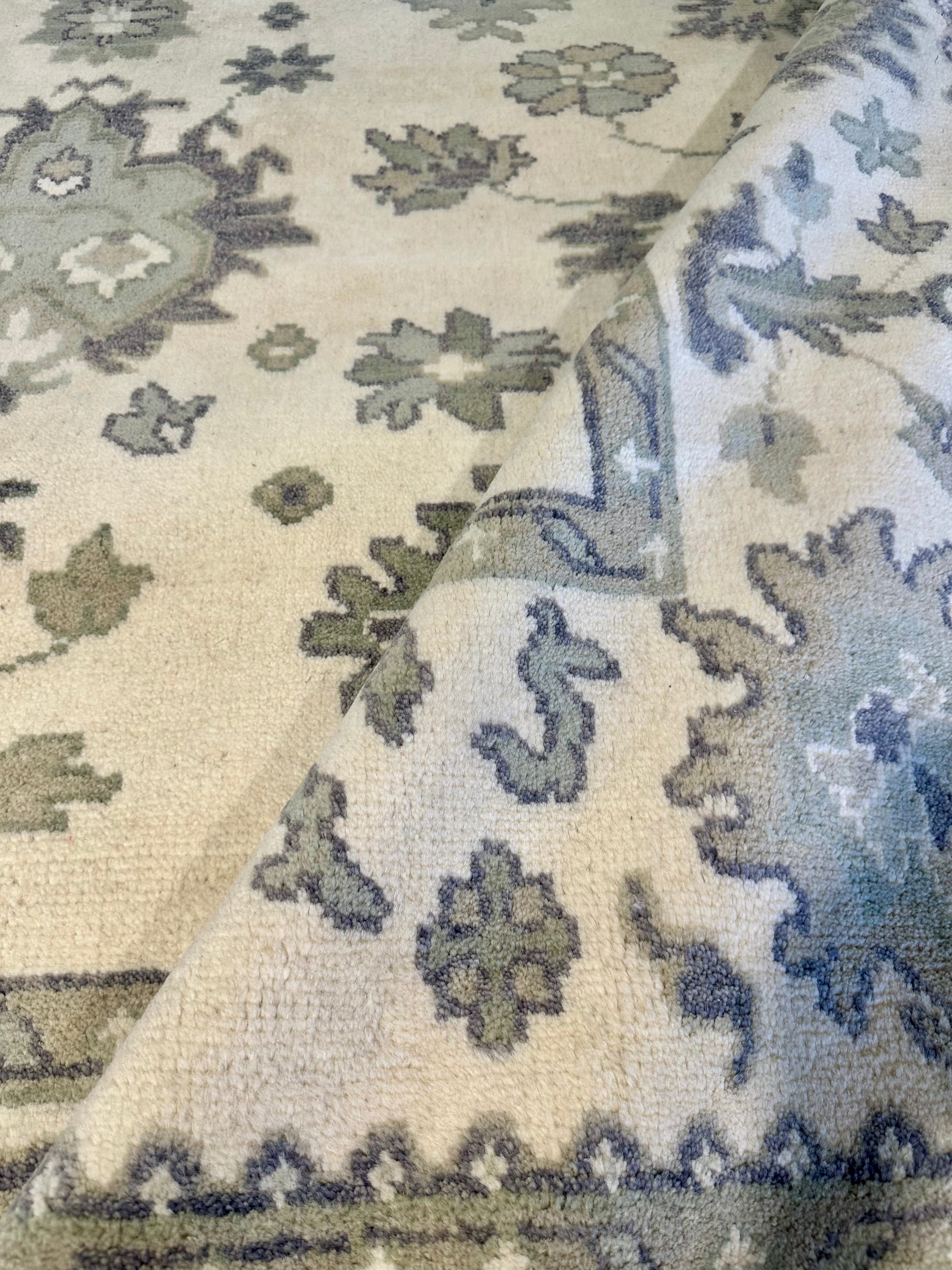 Guinevere 8x9.9 Ivory and Grey Hand-Knotted Oushak Rug