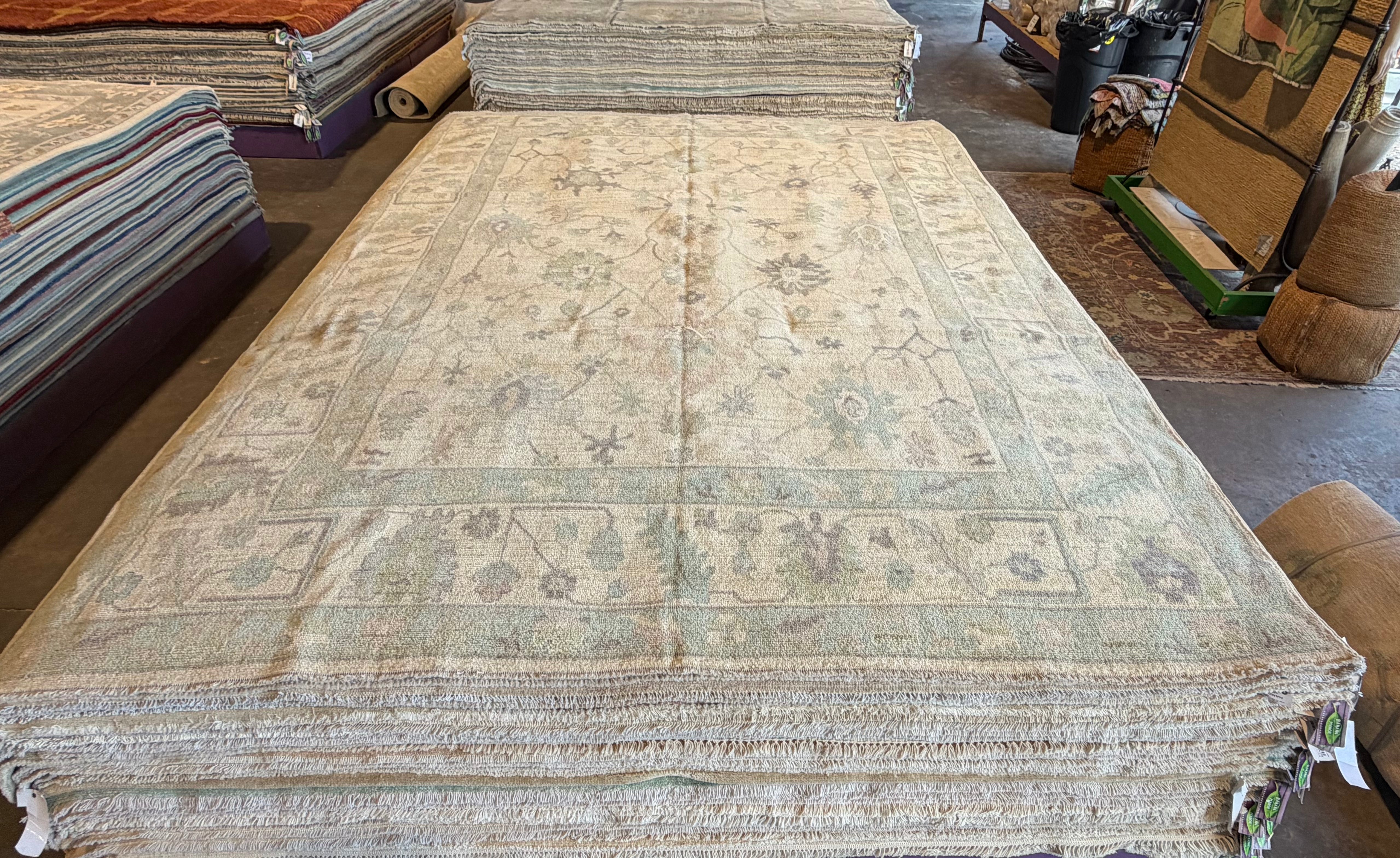 Shelby Crisman 8.10x11.8 Cream and Green Afghani Whitewashed Oushak