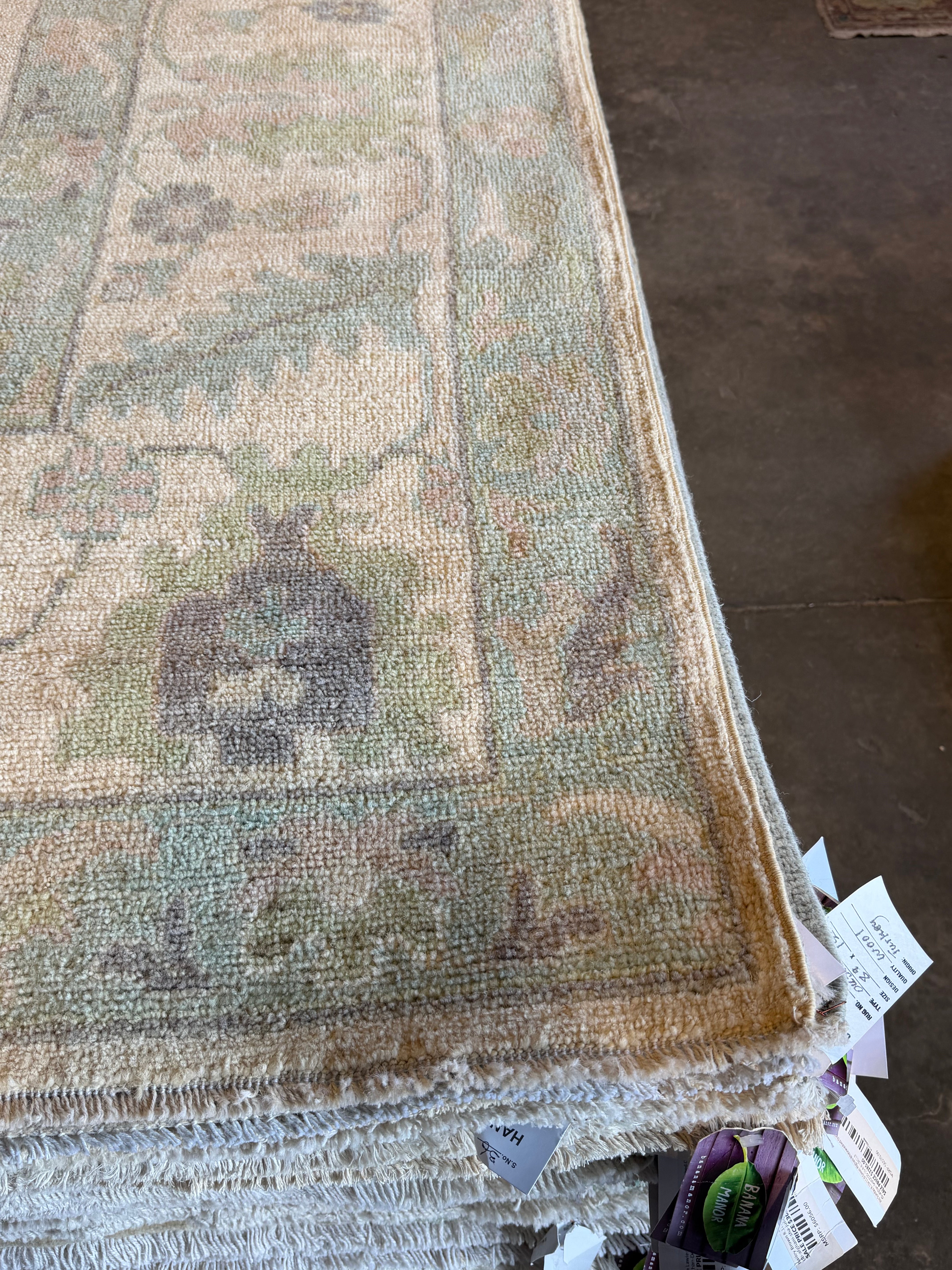 Shelby Crisman 8.10x11.8 Cream and Green Afghani Whitewashed Oushak