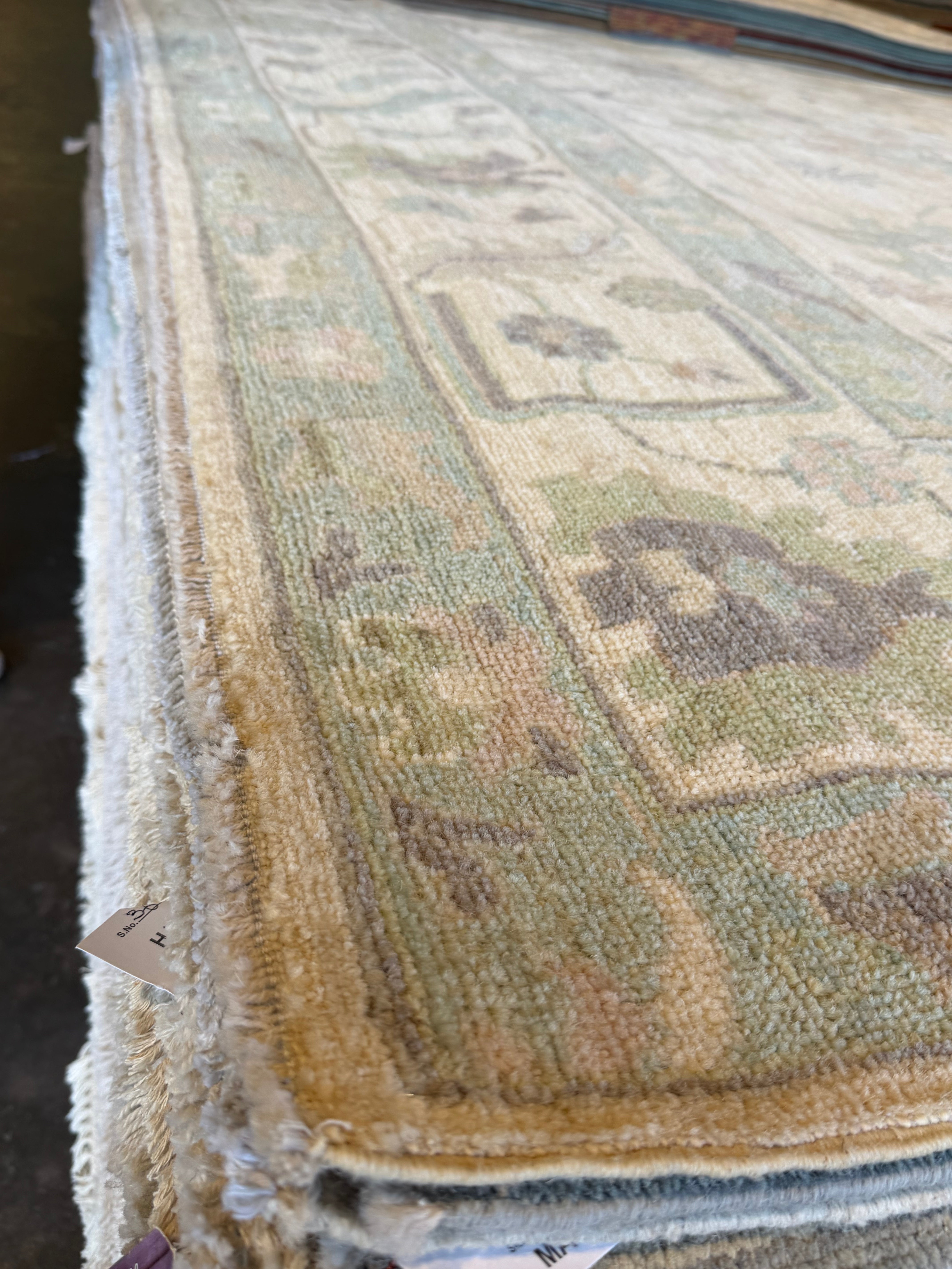 Shelby Crisman 8.10x11.8 Cream and Green Afghani Whitewashed Oushak