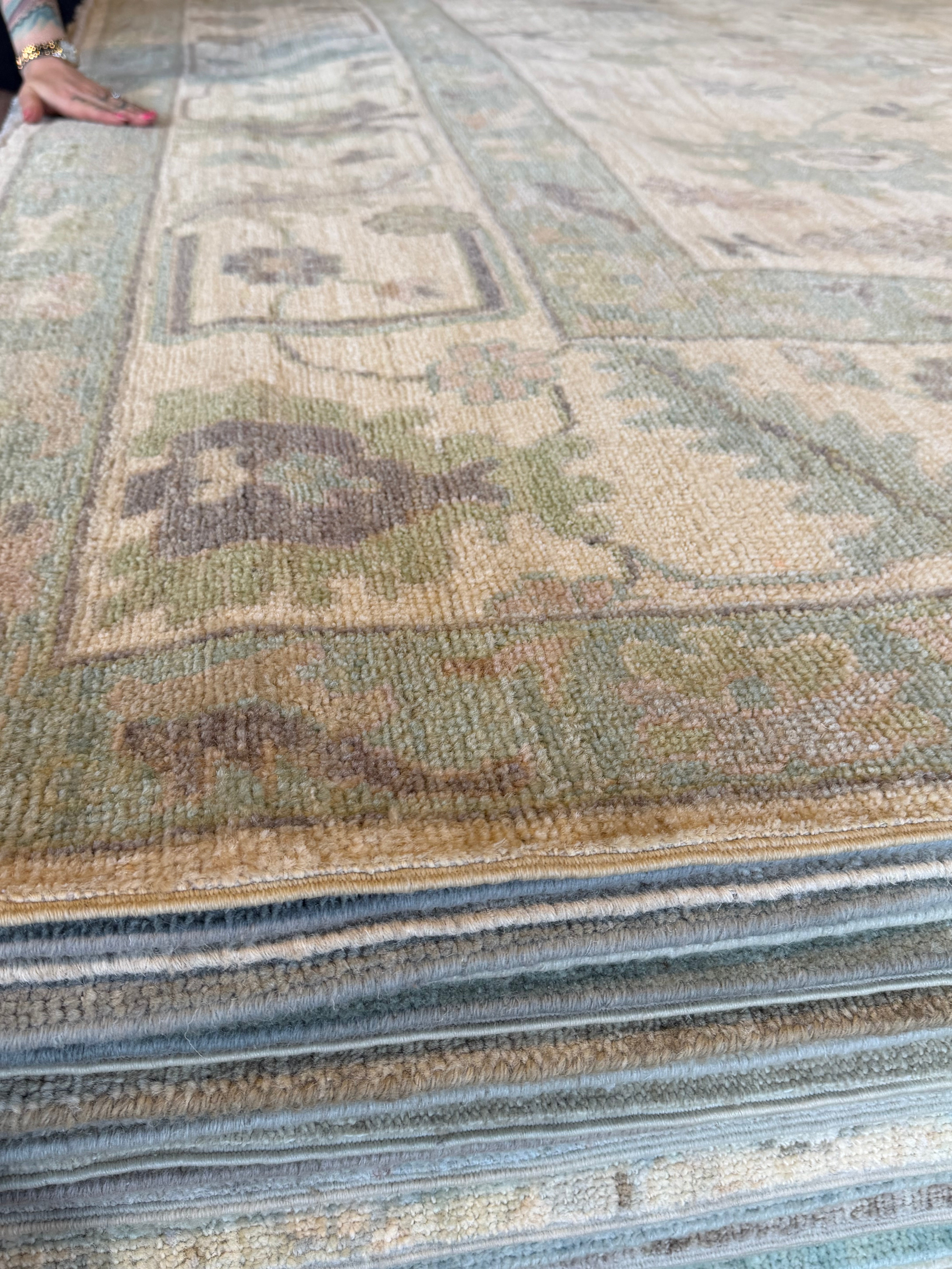 Shelby Crisman 8.10x11.8 Cream and Green Afghani Whitewashed Oushak