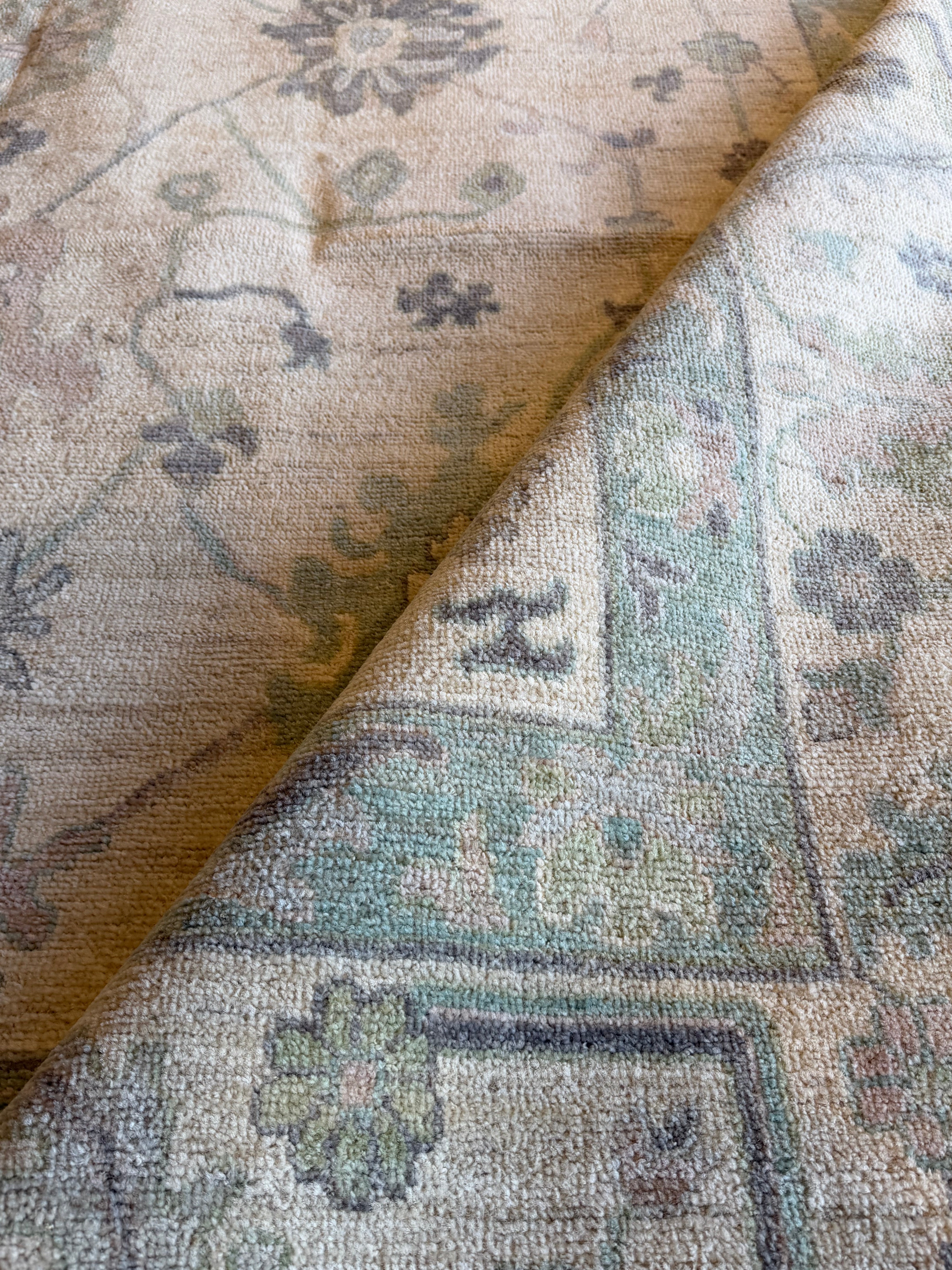 Shelby Crisman 8.10x11.8 Cream and Green Afghani Whitewashed Oushak