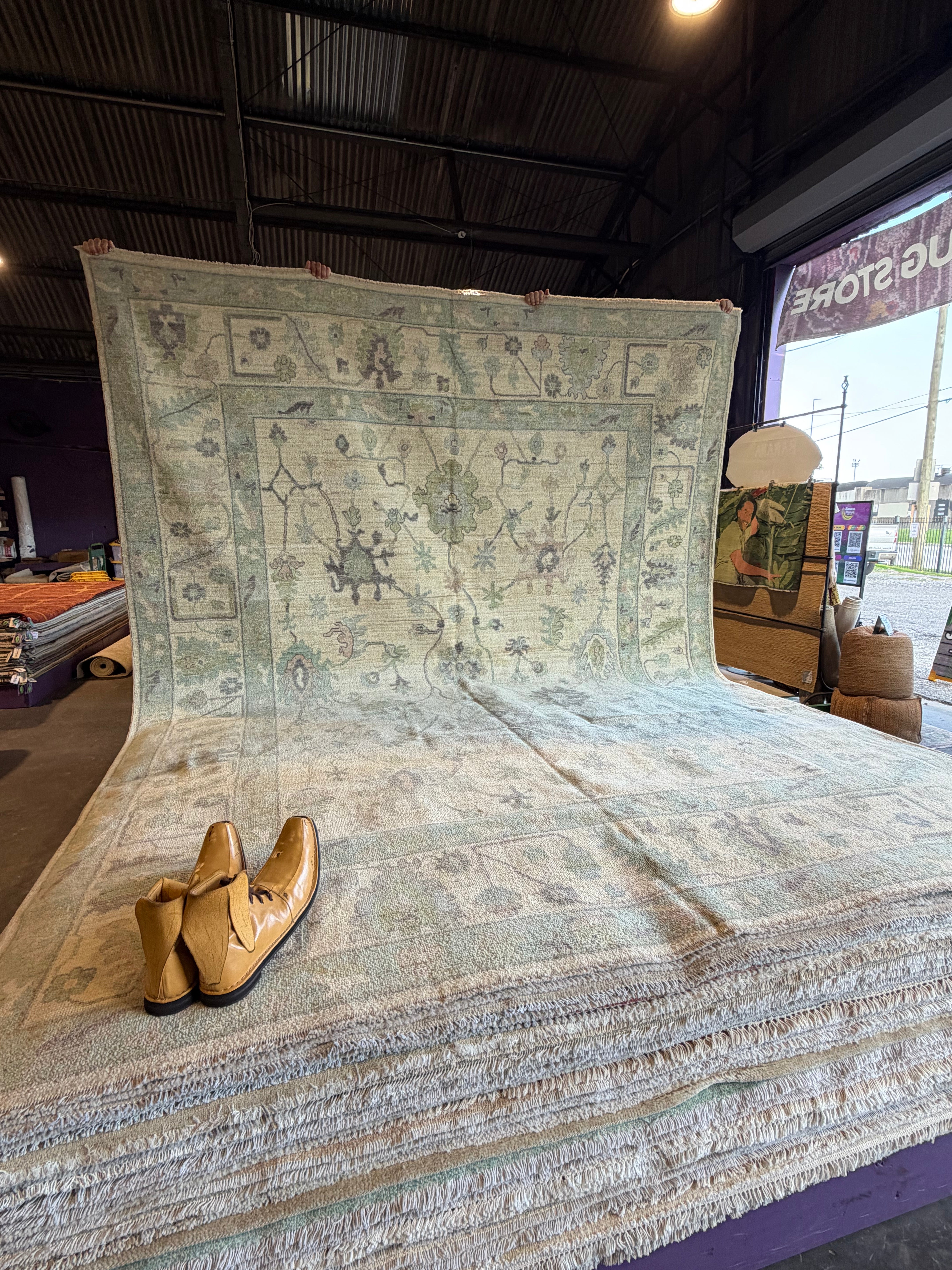 Shelby Crisman 8.10x11.8 Cream and Green Afghani Whitewashed Oushak