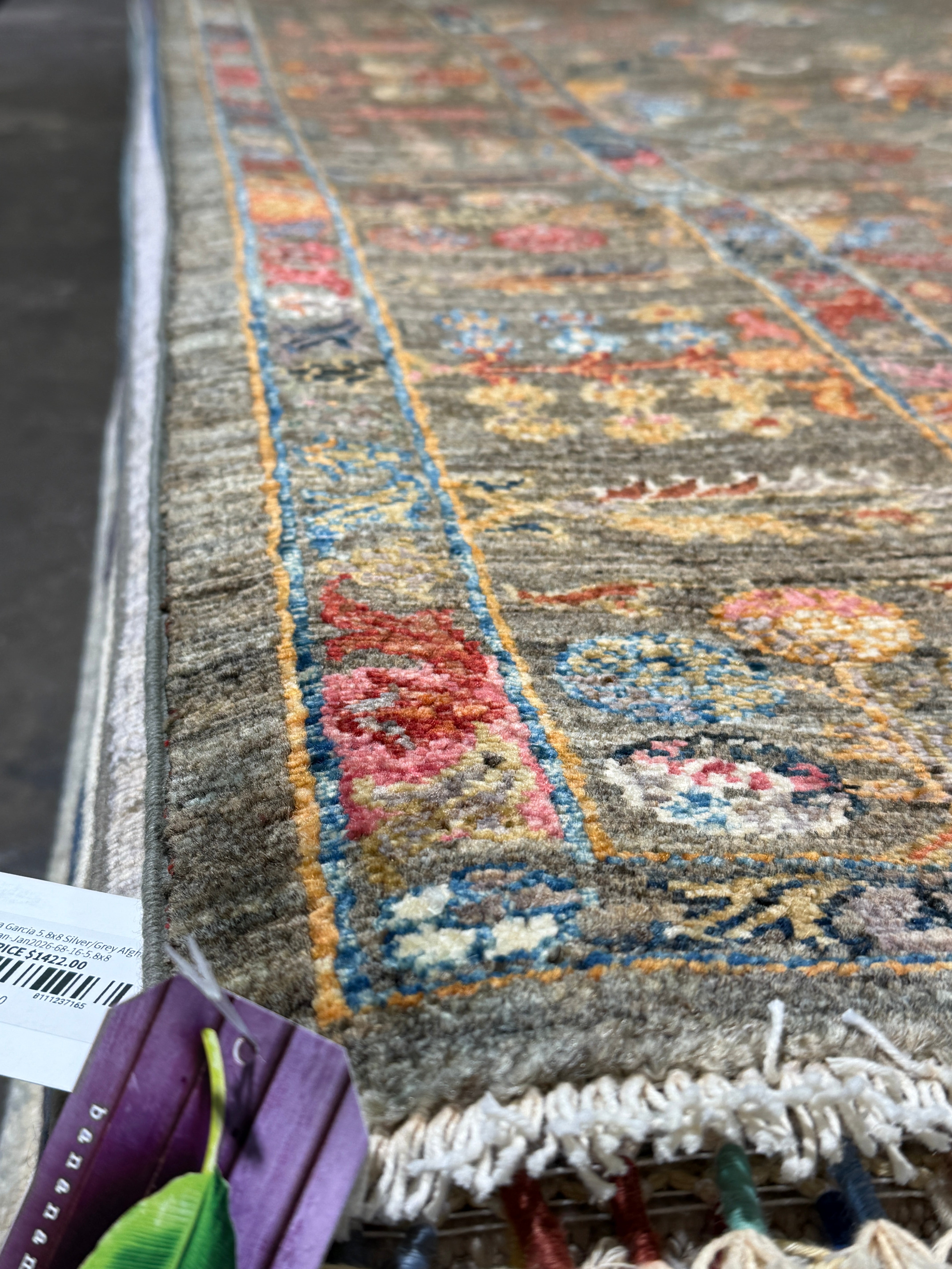 Whitney Rose 5.10x7.8 Grey Afghani Sultani Rug