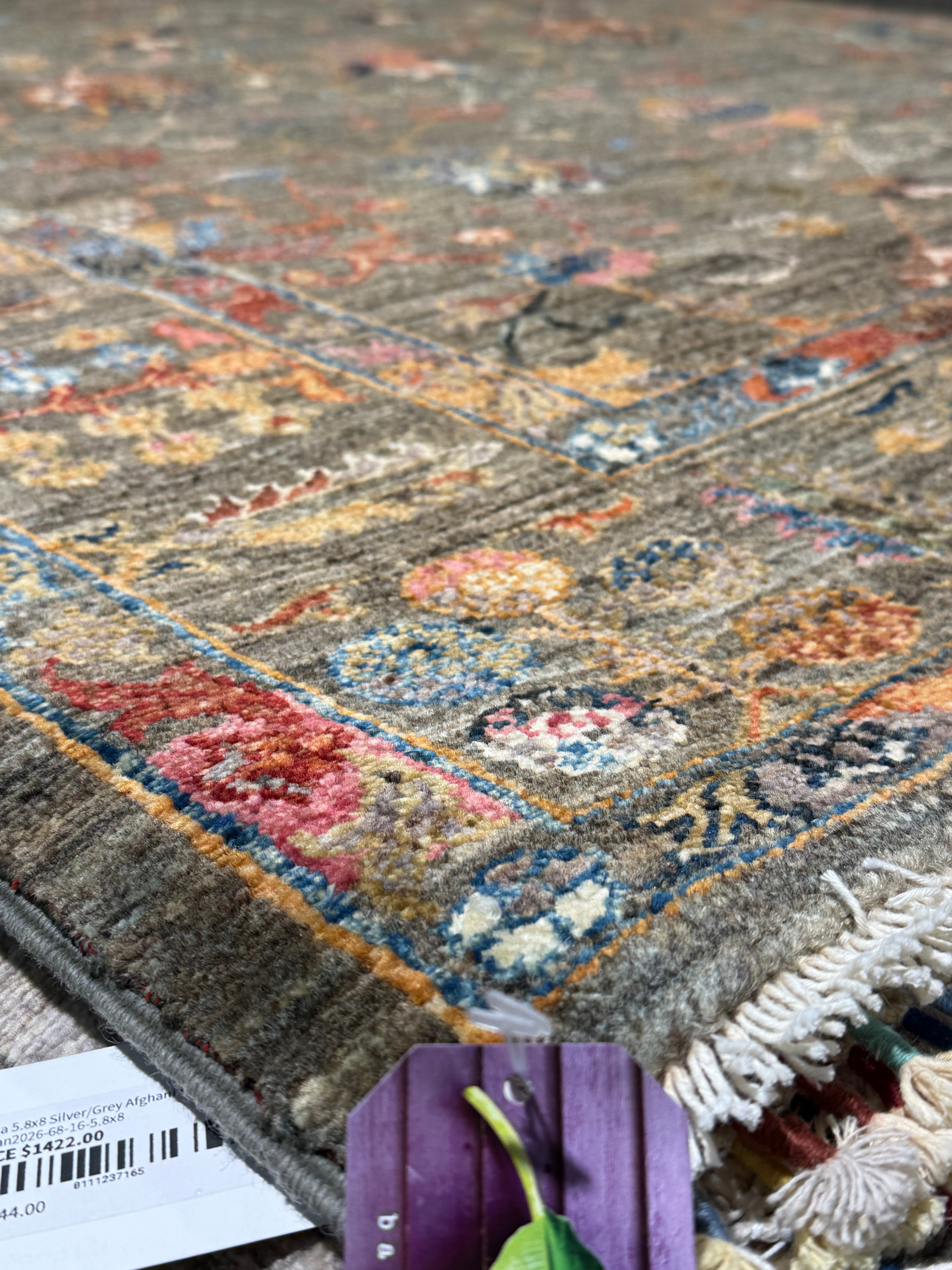 Whitney Rose 5.10x7.8 Grey Afghani Sultani Rug