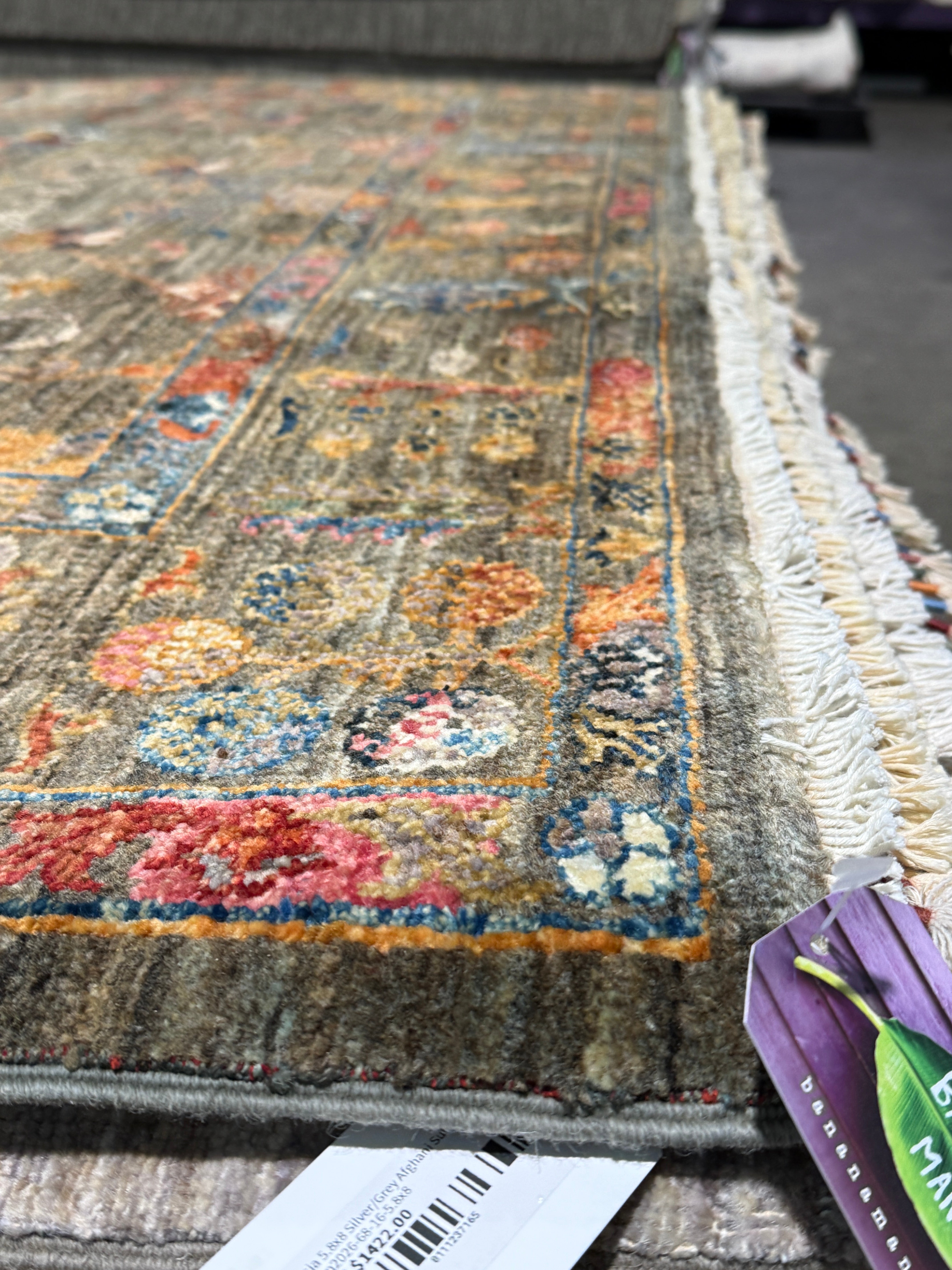 Whitney Rose 5.10x7.8 Grey Afghani Sultani Rug