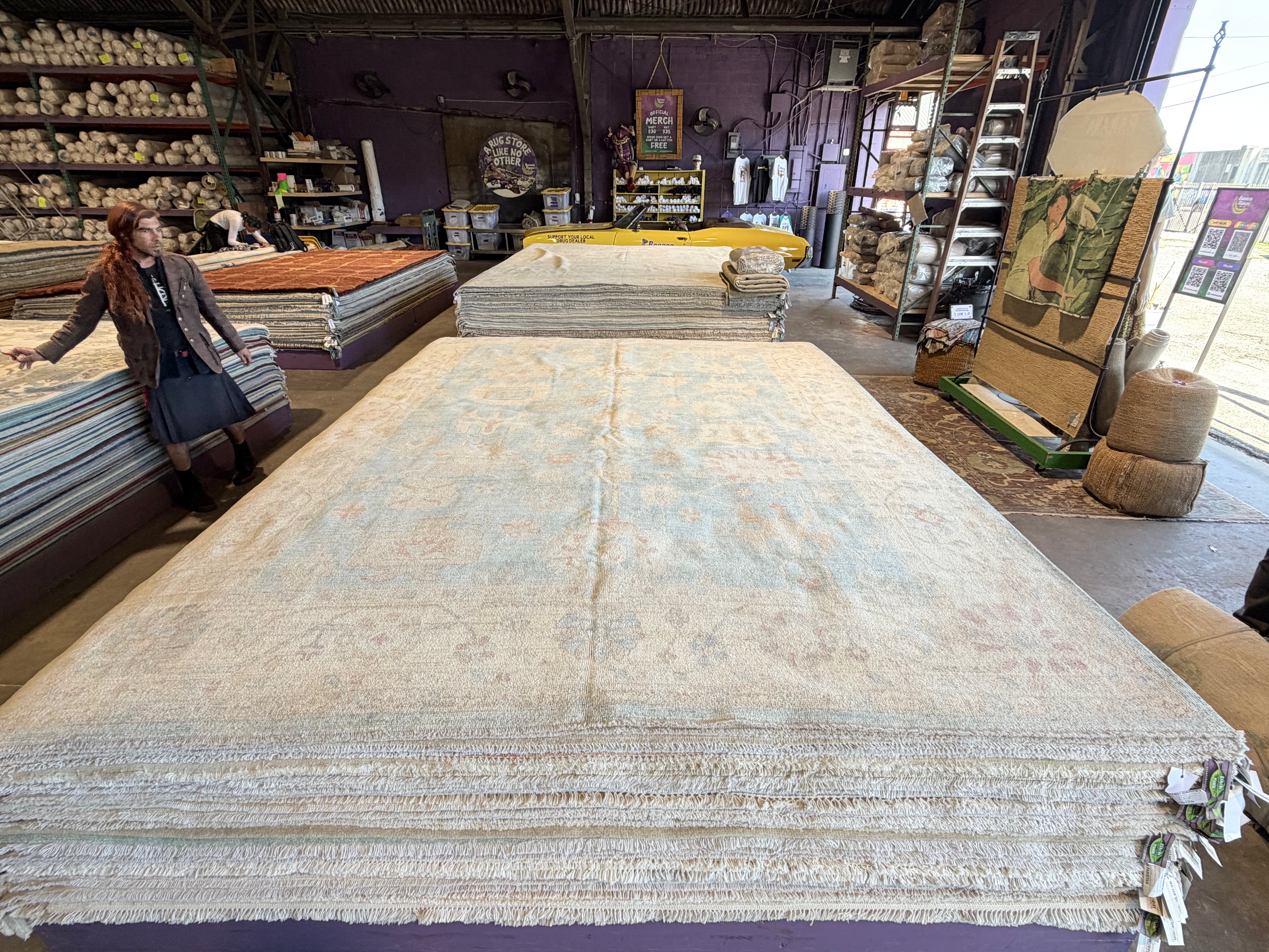 Sara Carton 9x12.1 Blue Afghani Whitewashed Oushak