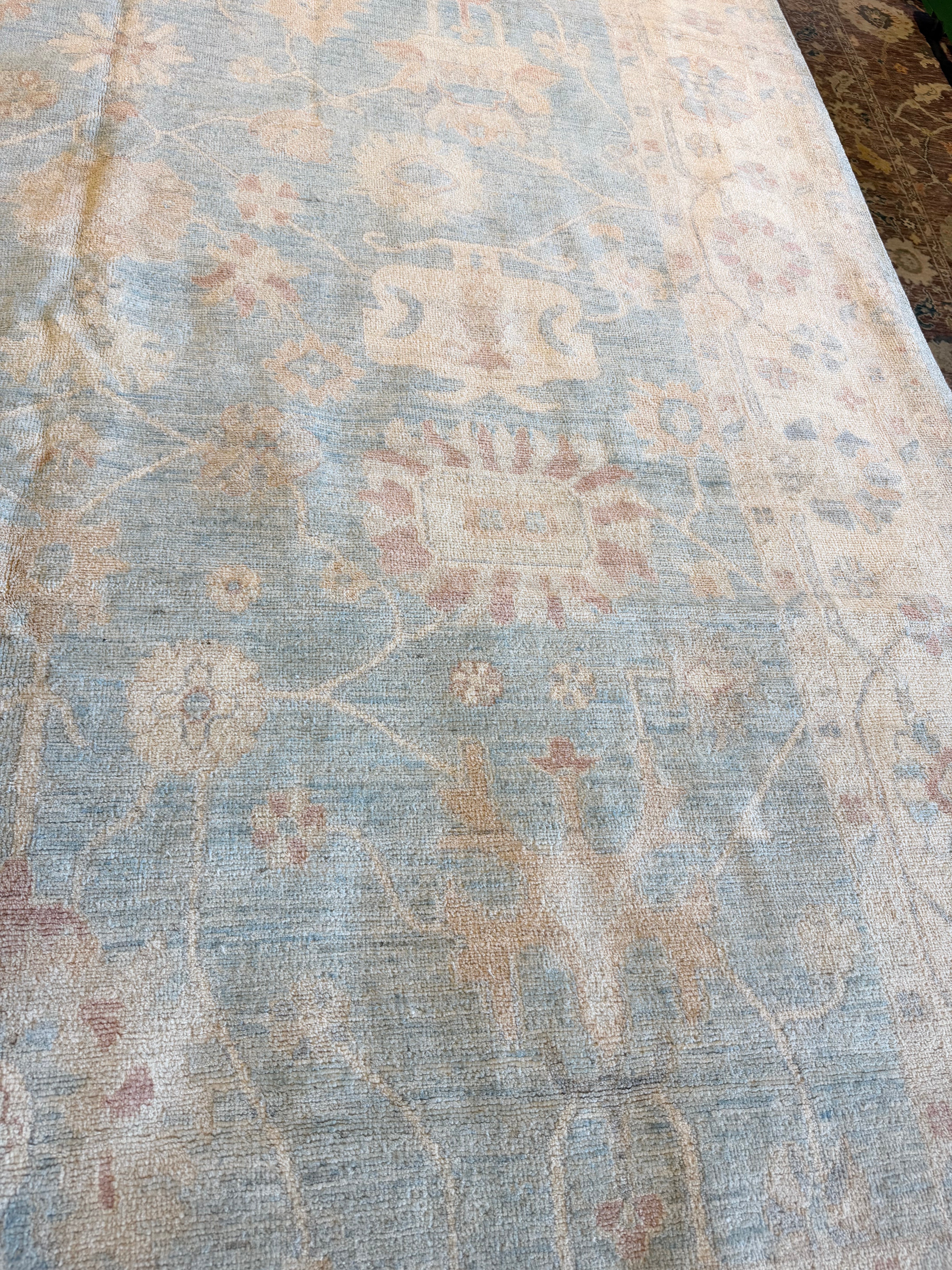 Sara Carton 9x12.1 Blue Afghani Whitewashed Oushak