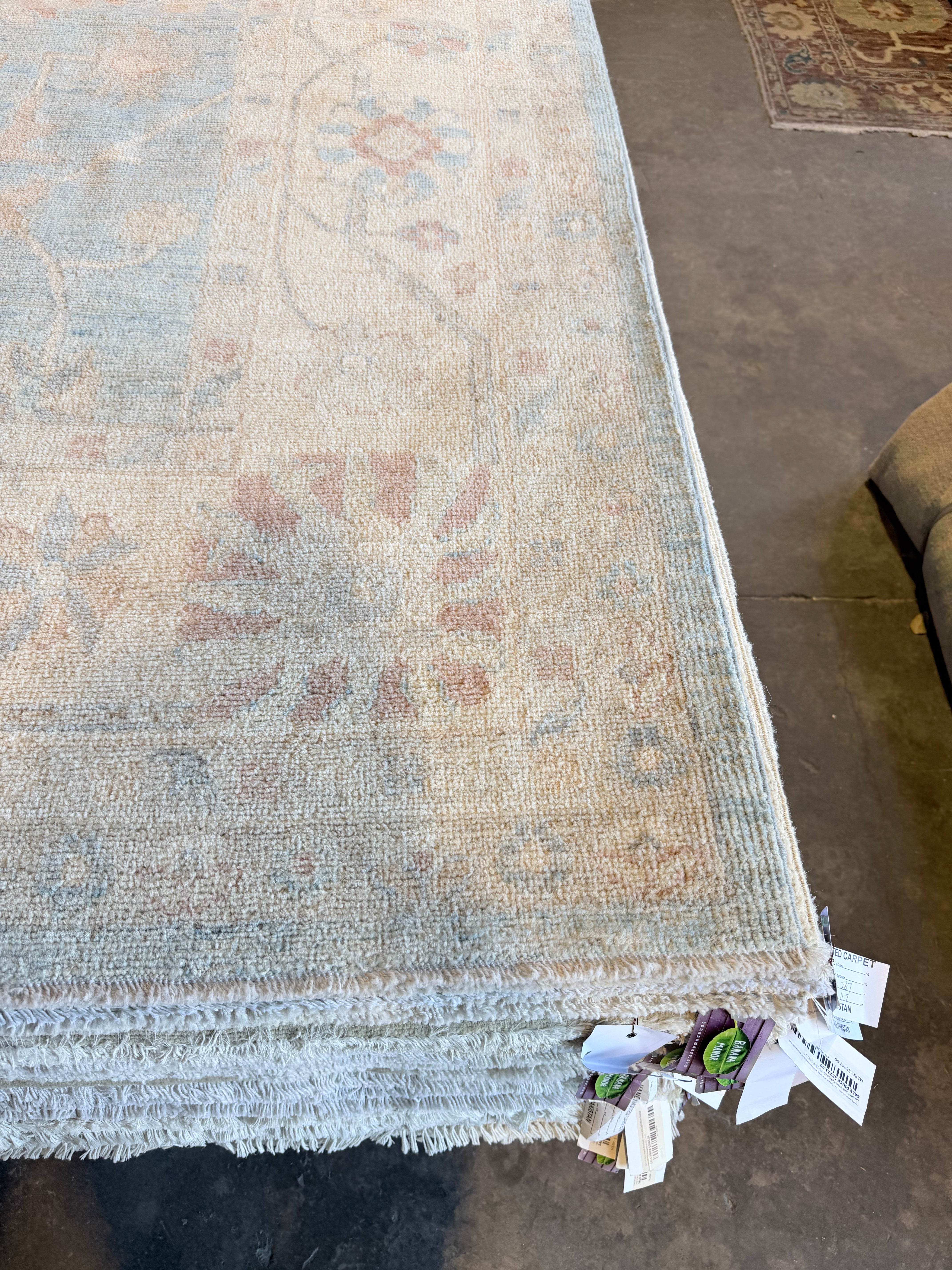 Sara Carton 9x12.1 Blue Afghani Whitewashed Oushak