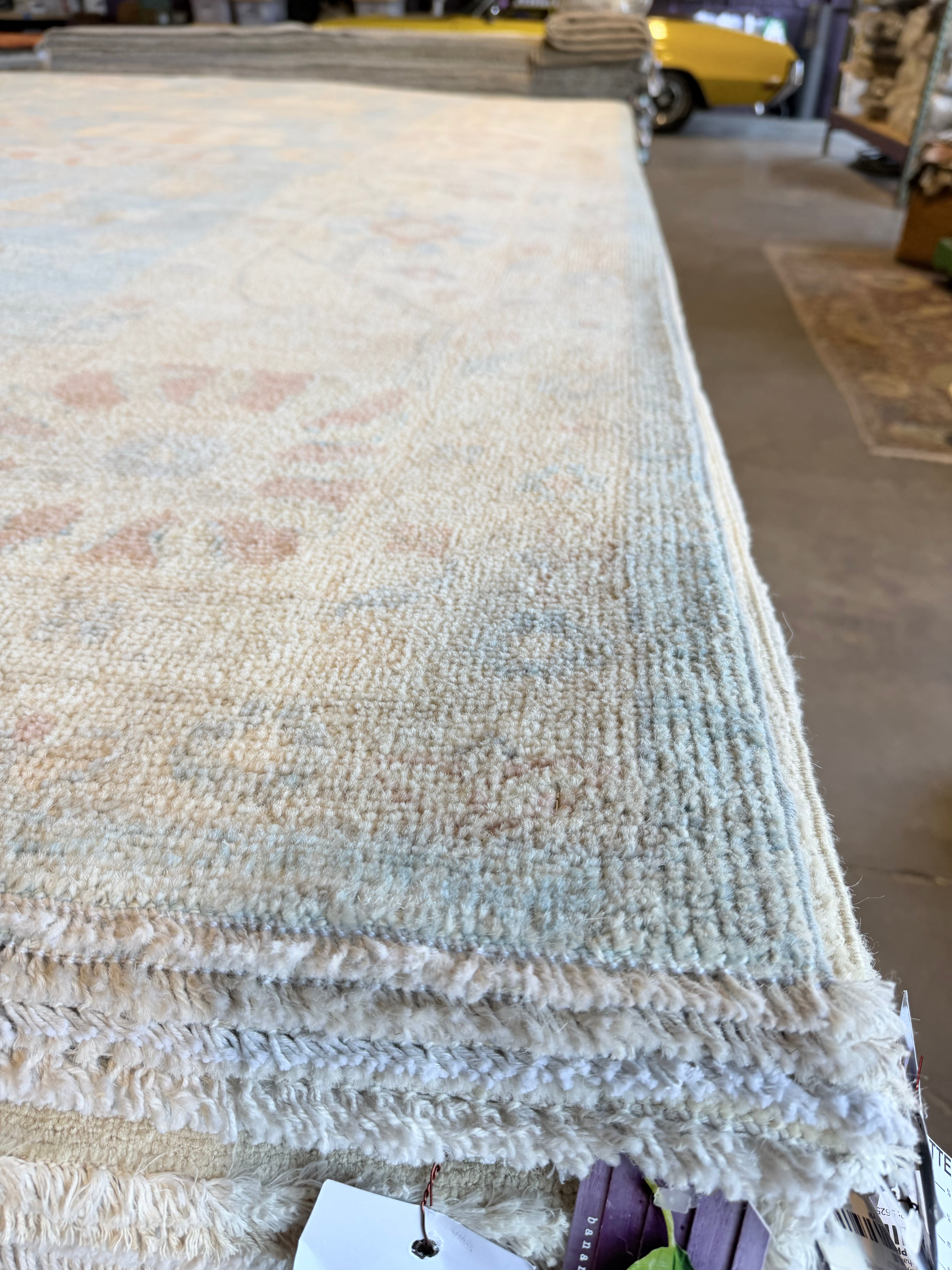 Sara Carton 9x12.1 Blue Afghani Whitewashed Oushak