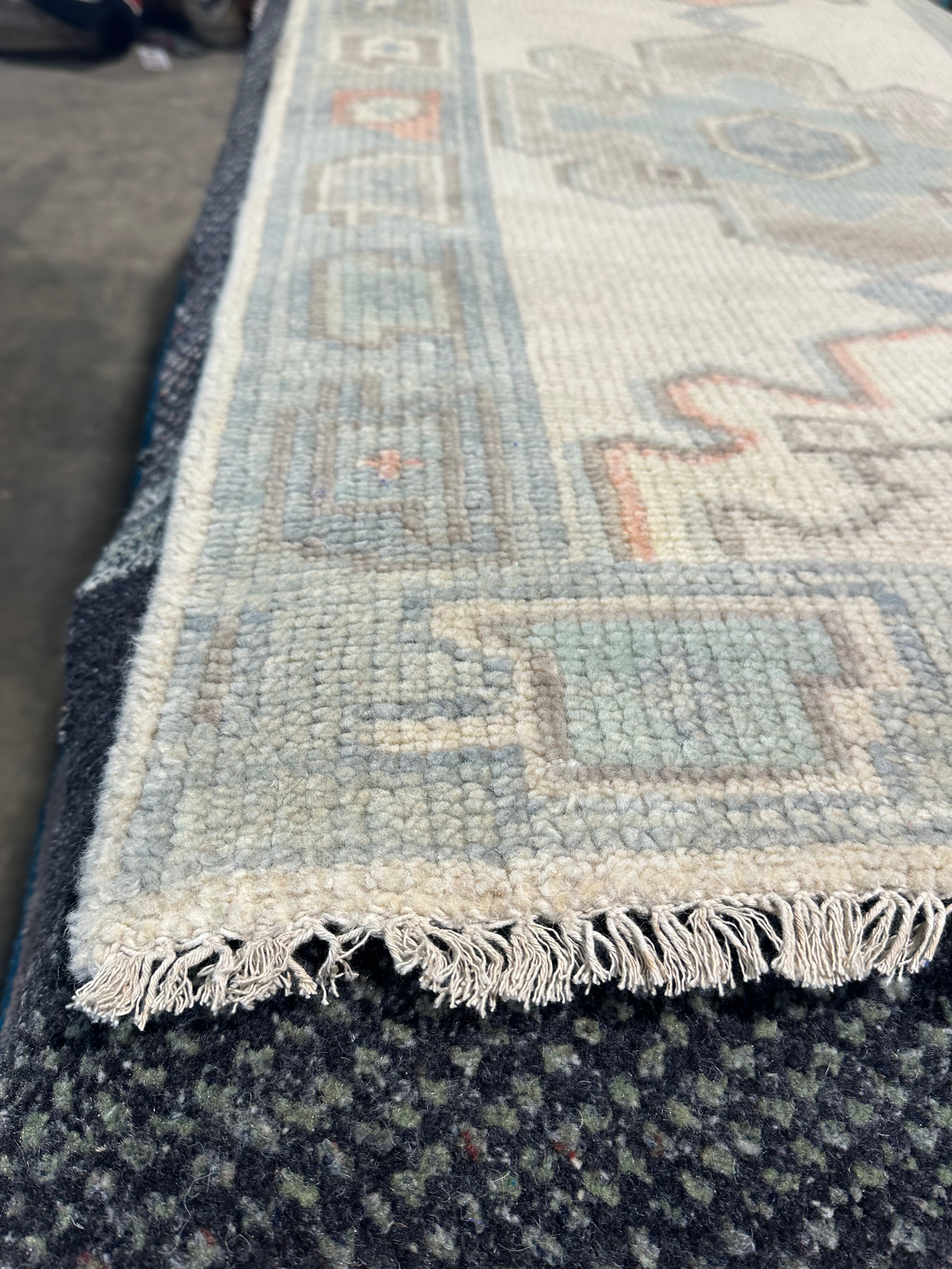 Sophie Lennon 2.6x9.9 Cream Hand-Knotted Oushak Runner