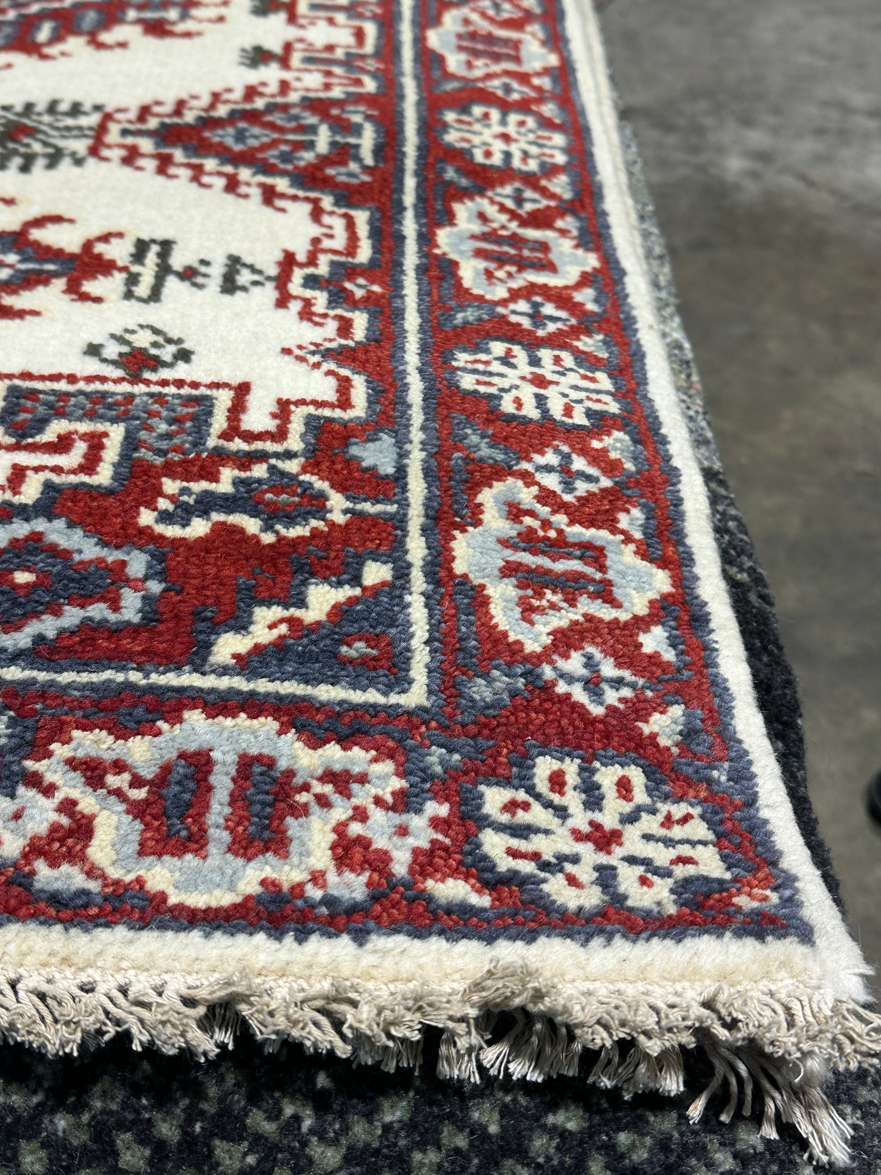 Jane Lynch 2.6x7.9 Red Hand-Knotted Heriz Style Runner
