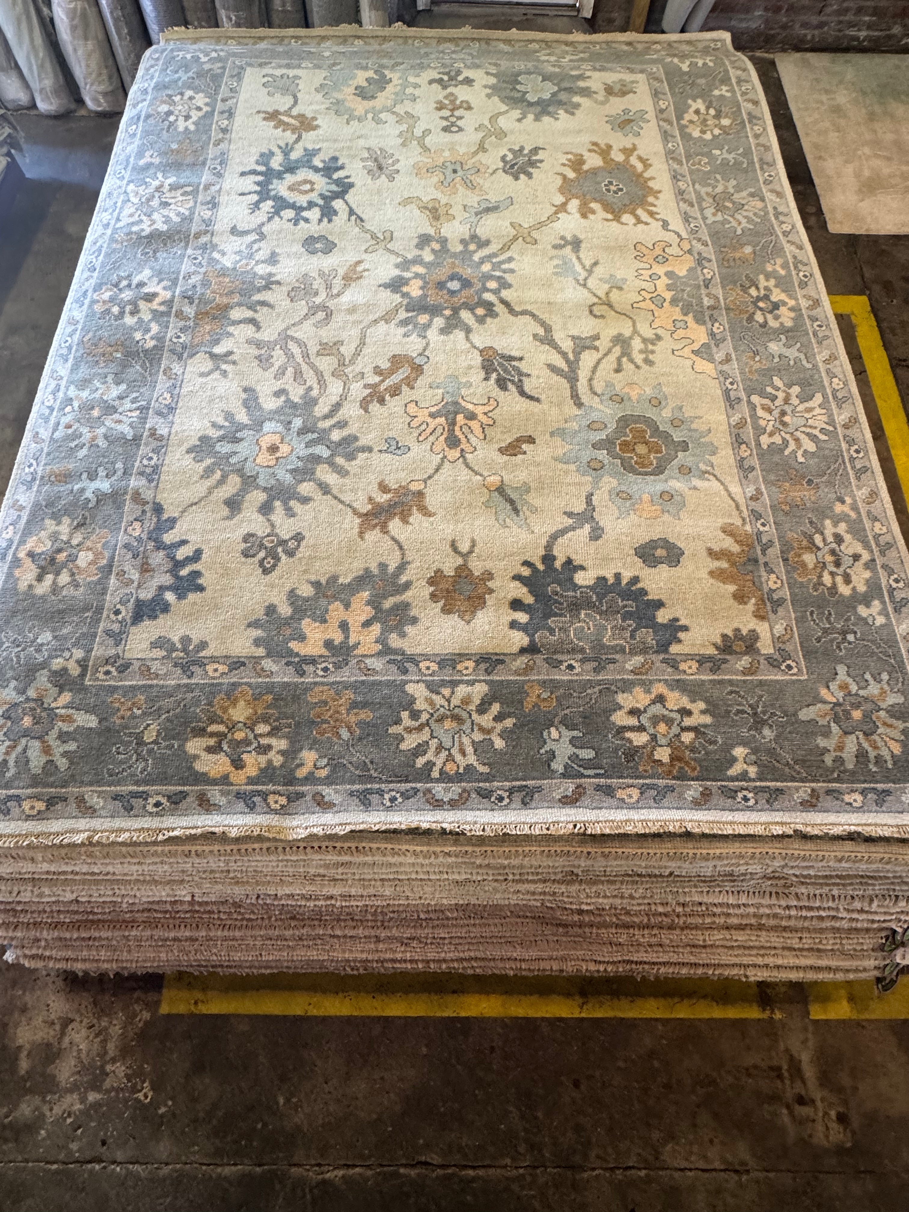 Celerie Kemble 9x12 Ivory and Grey Hand-Knotted Oushak Rug
