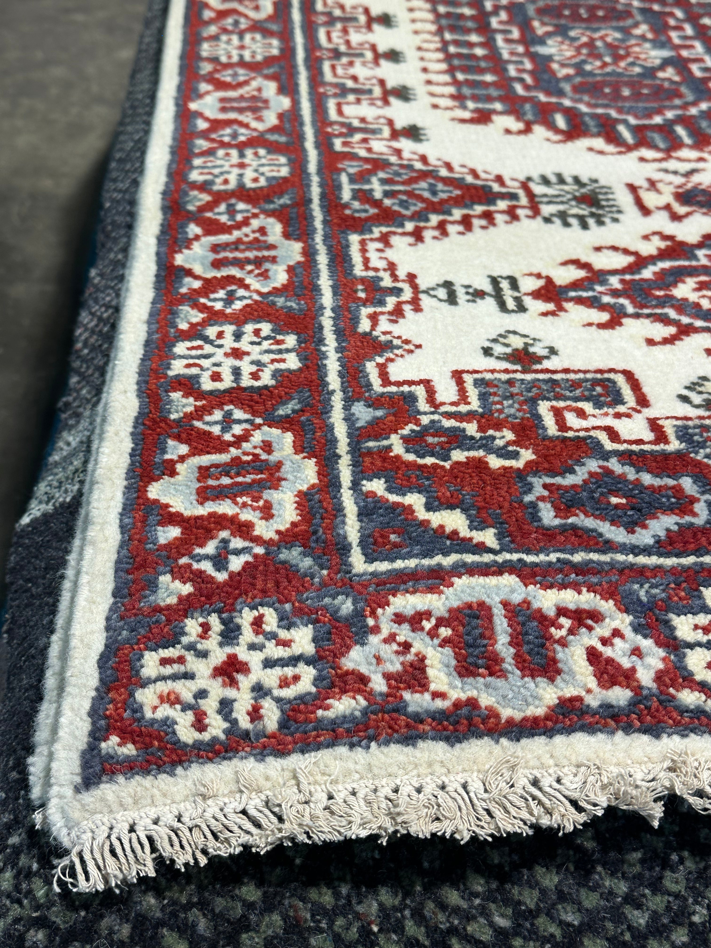 Jane Lynch 2.6x7.9 Red Hand-Knotted Heriz Style Runner