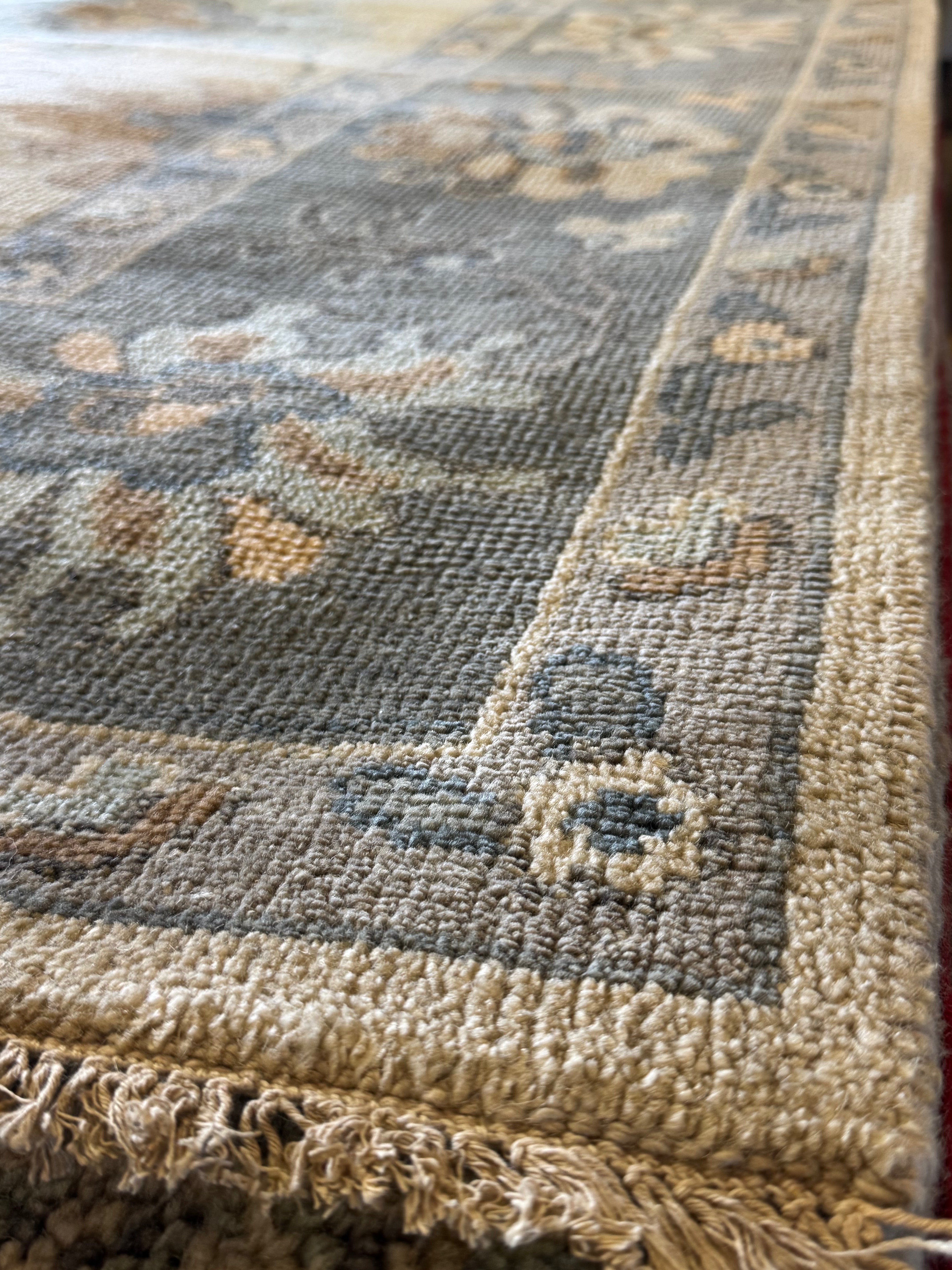 Celerie Kemble 9x12 Ivory and Grey Hand-Knotted Oushak Rug